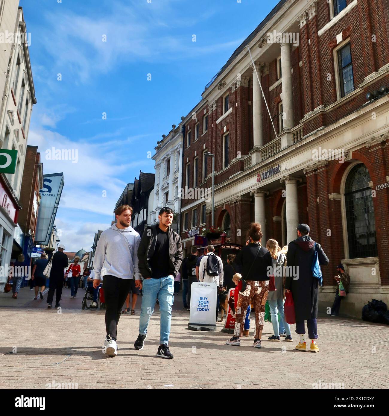 Ipswich, Suffolk, UK - 17 September 2022 : Shoppers walking through the town centre on a bright Saturday afternoon. Stock Photo