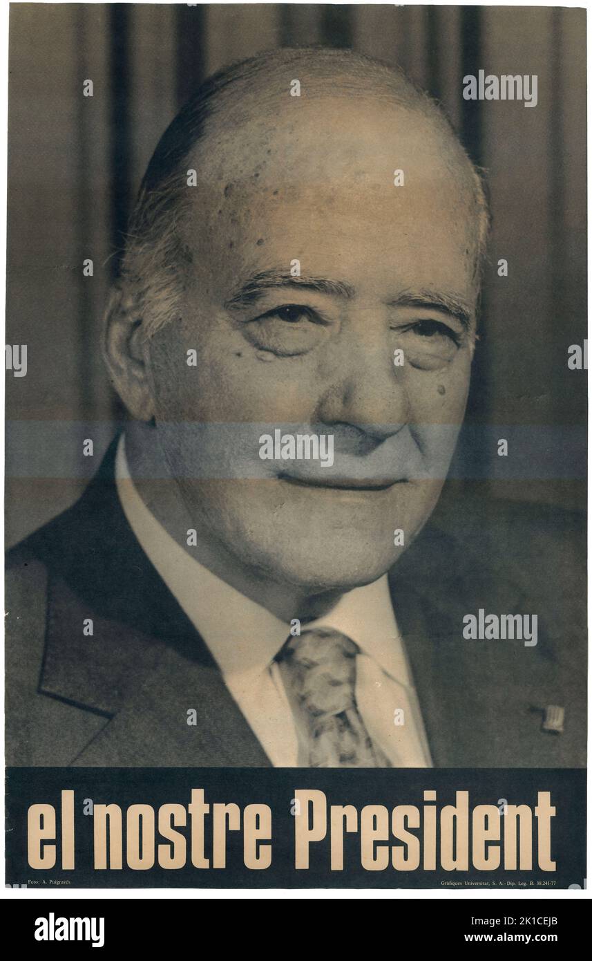 Publicidad. Cartel institucional del president de la Generalitat de Catalunya, Josep Tarradellas Joan (1899-1988). Año 1977. Stock Photo