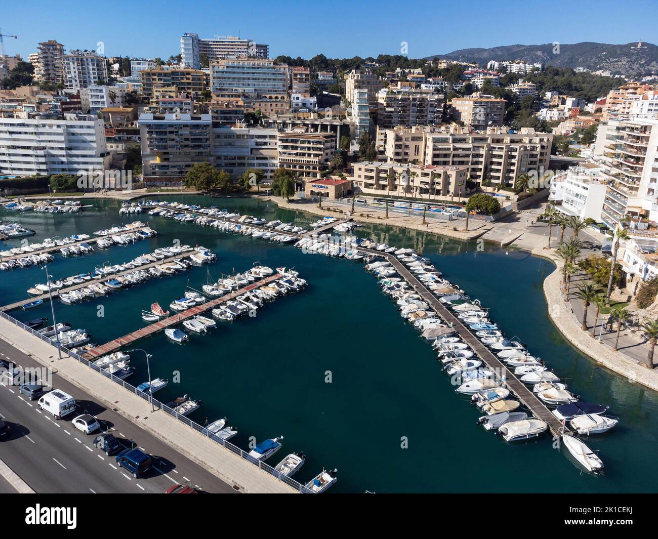 Can Barbara Dock aerial view, Palma Mallorca, Balearic Islands, Spain. Stock Photo