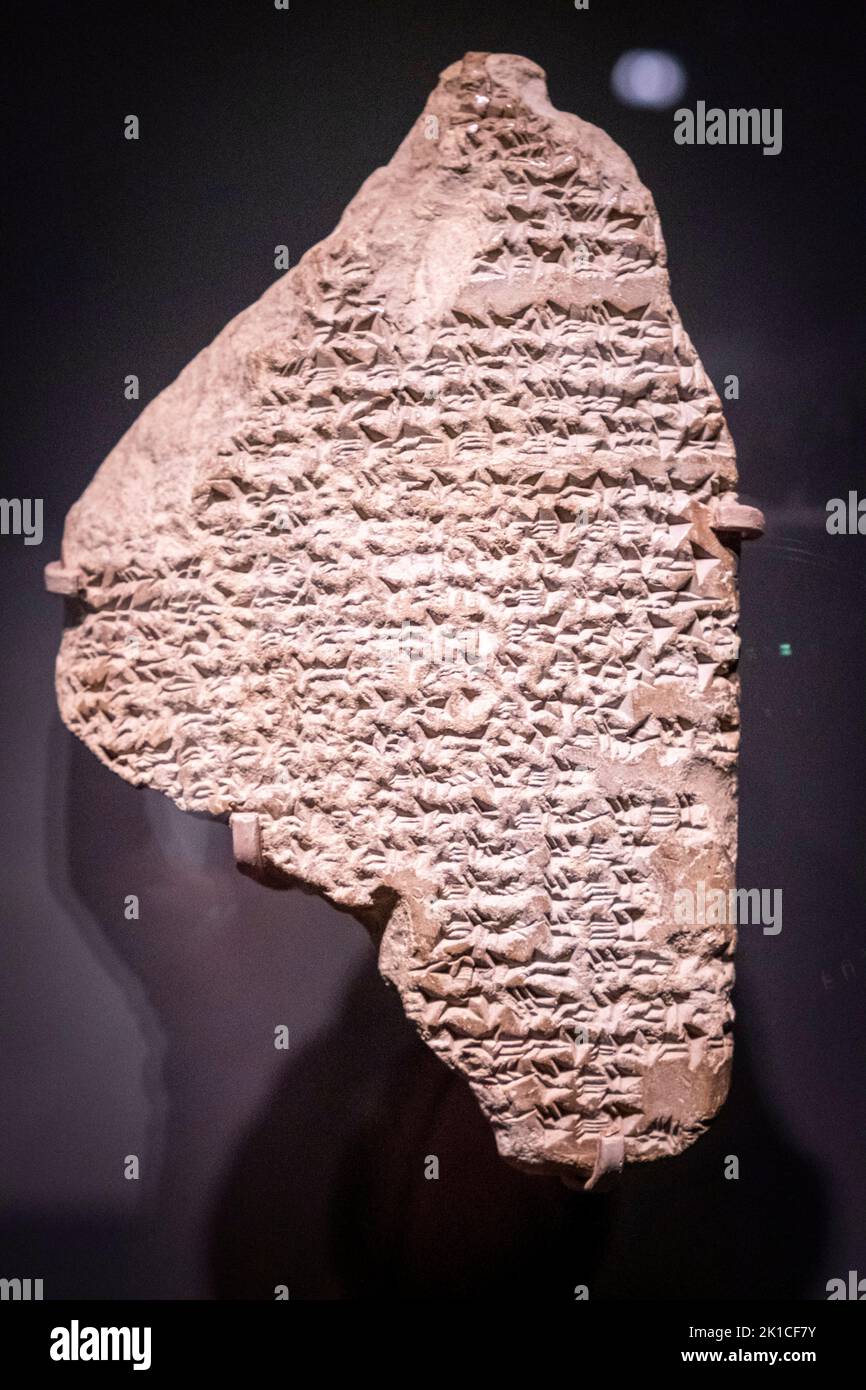 tablet with cuneiform text, missive of a Babylonian king, clay, reign of Amenhotep III, 18th dynasty, 1390-1352 BC, Tell el-Amarna, egypt,, collection of the British Museum. Stock Photo