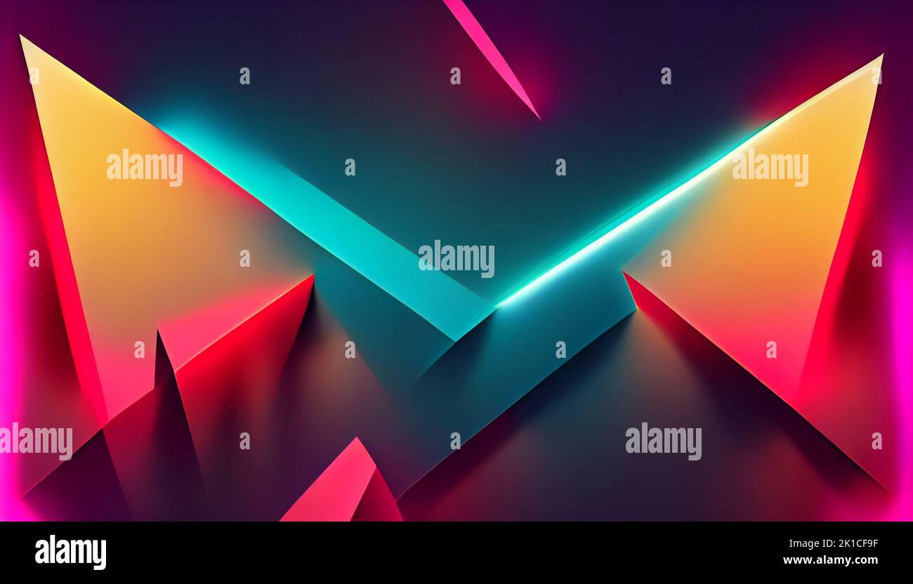 Colorful background geometric with neon light, Digital Generate Image Stock Photo