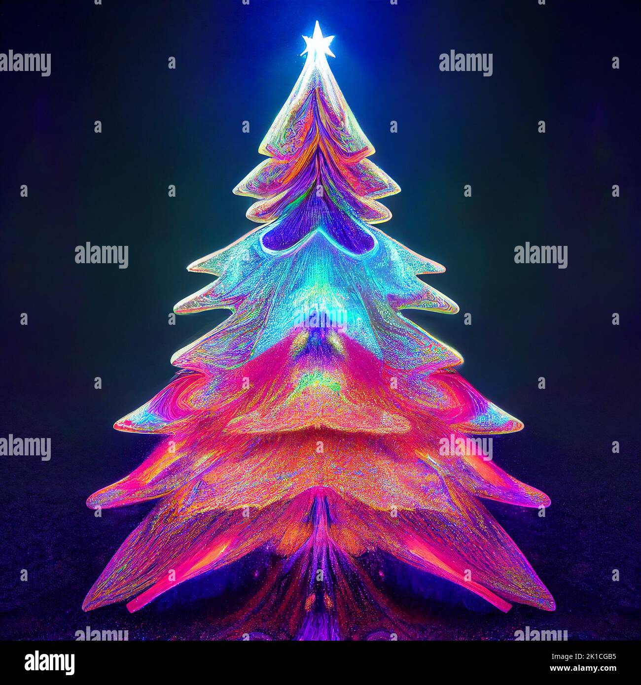 Multicolored Christmas tree background. AI generated computer graphics. 3D rendering. Stock Photo