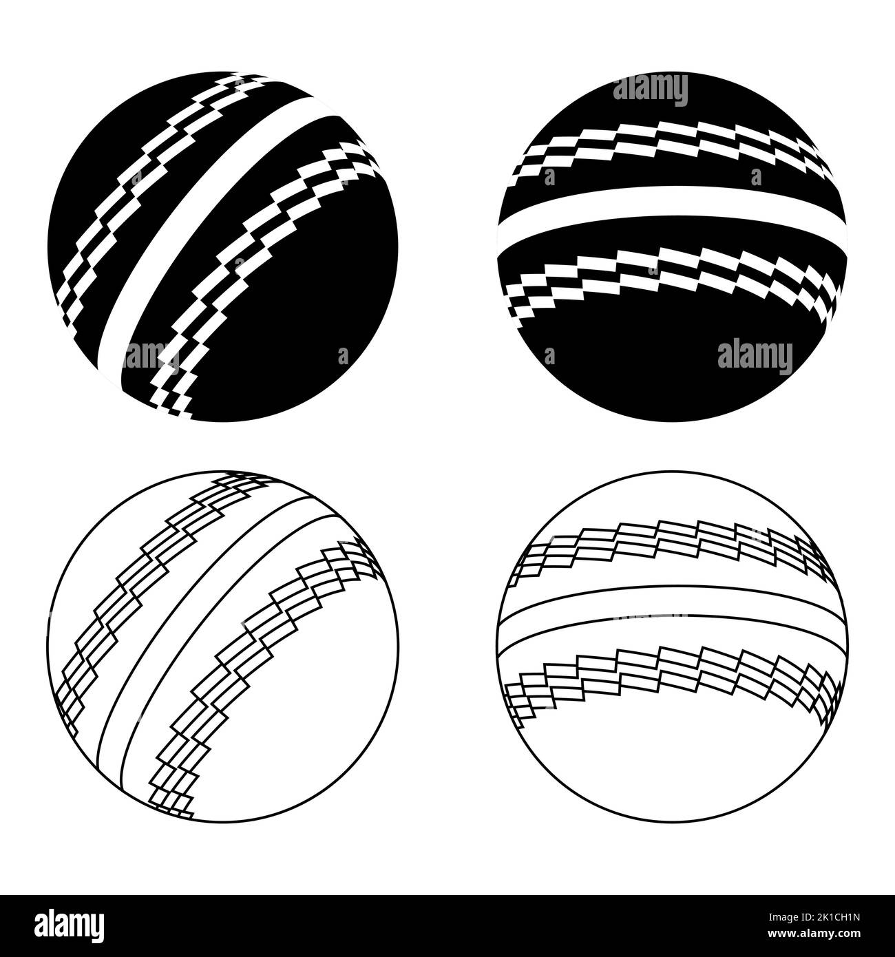 Set of Cricket ball icon with shadow, equipment element closeup design, sport object vector