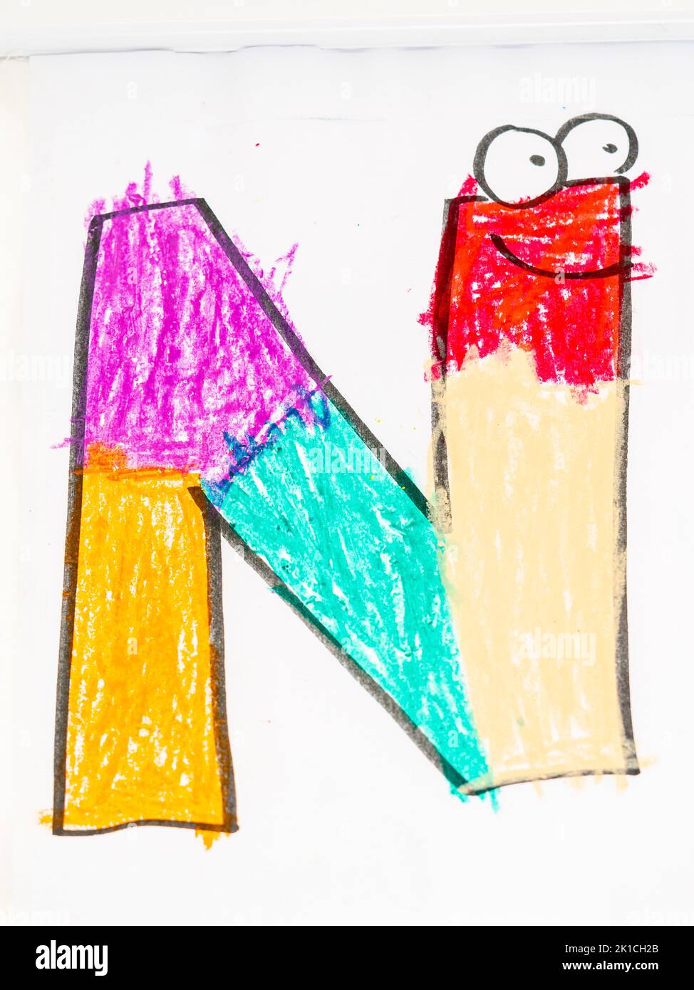 N letter, colored children's design letter, Majorca, Balearic Islands, Spain Stock Photo