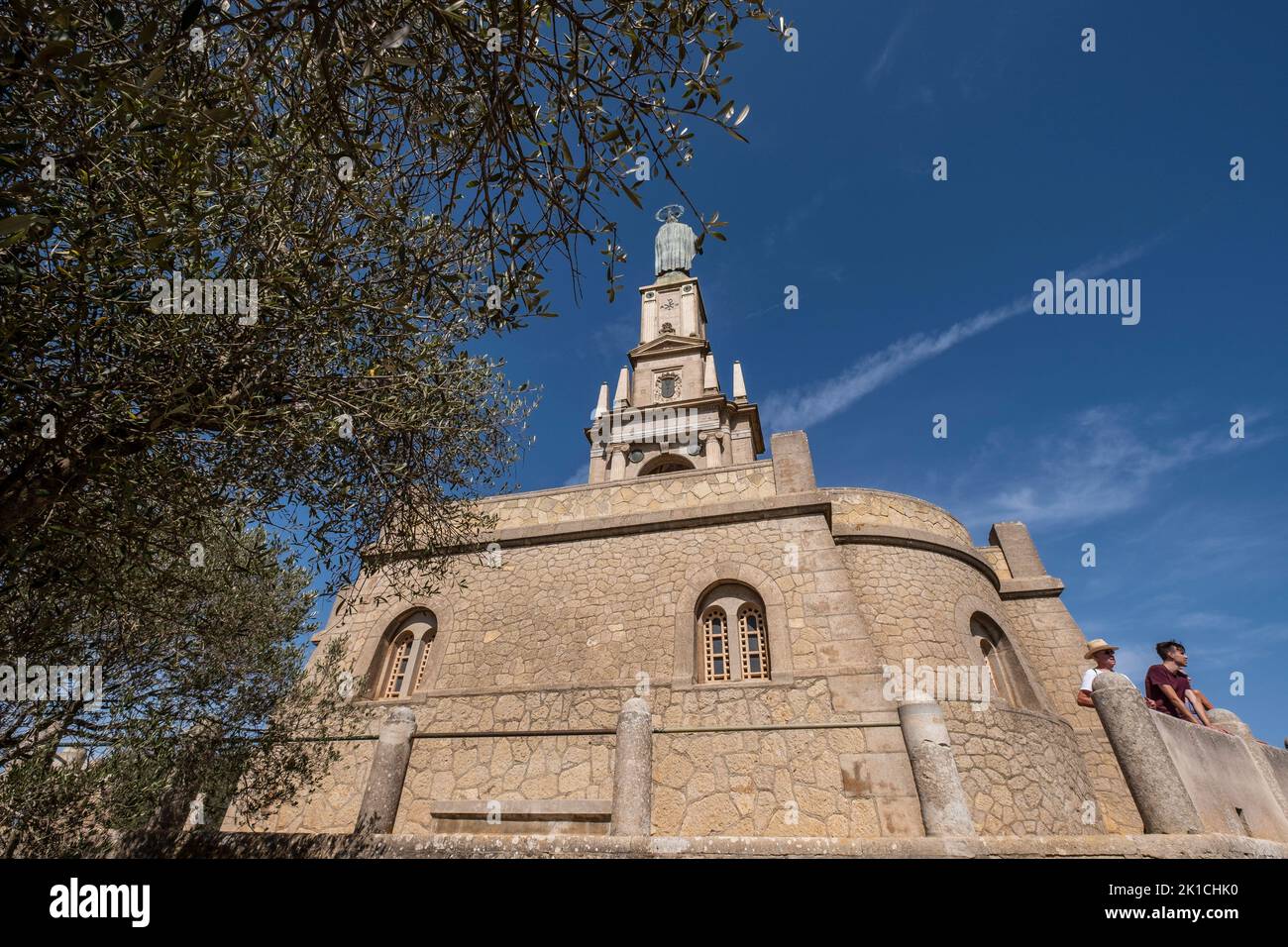 Sanctuary of the Mare de Déu de Sant Salvador, XIV century., Christ the King monument, Felanitx, Majorca, Balearic Islands, Spain Stock Photo