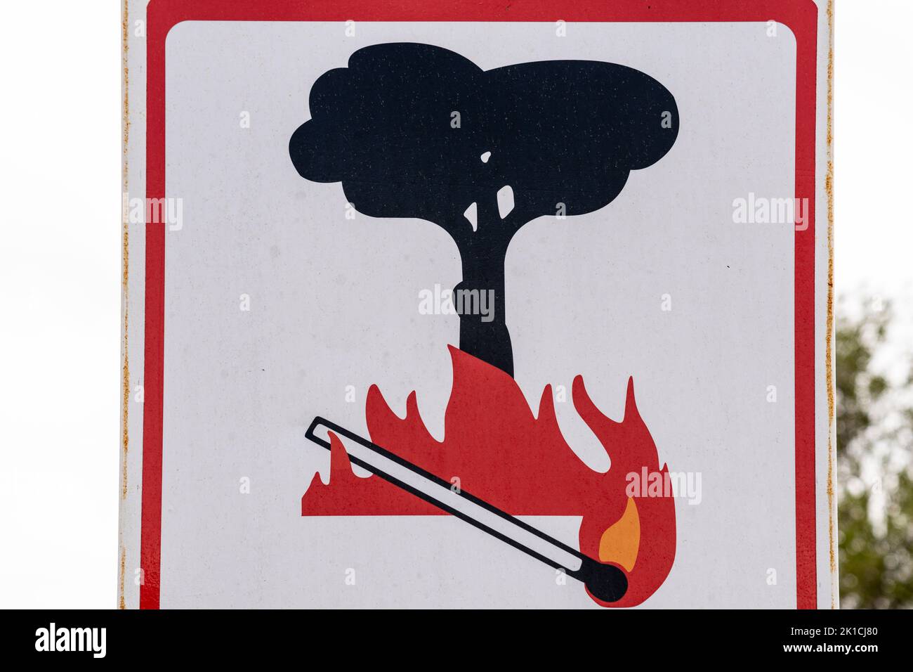 warning of maximum risk of forest fire, traffic sign, Majorca, Balearic Islands, Spain Stock Photo