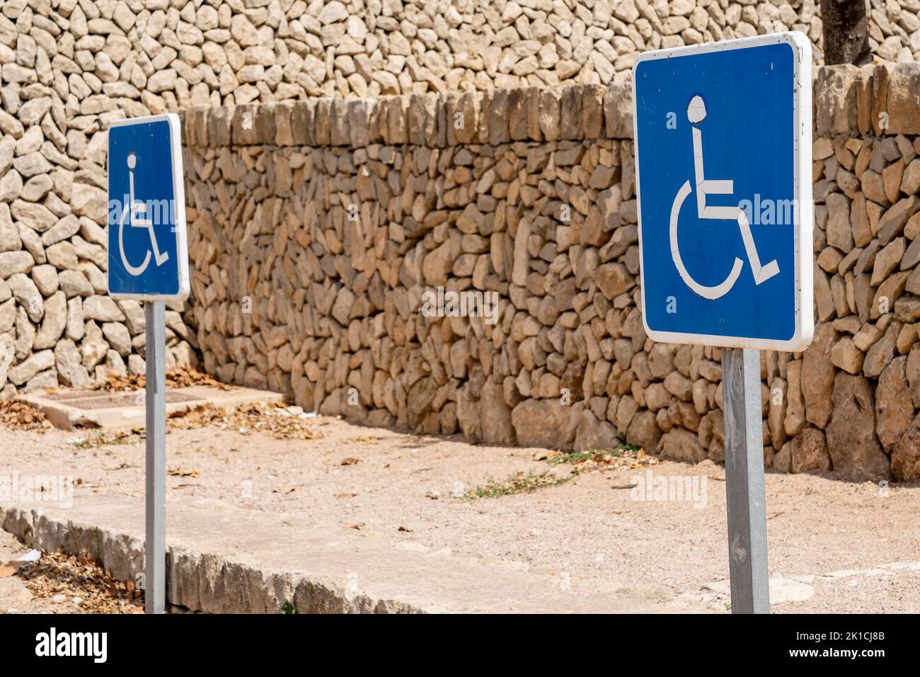 traffic sign parking for disabled people, Majorca, Balearic Islands, Spain Stock Photo