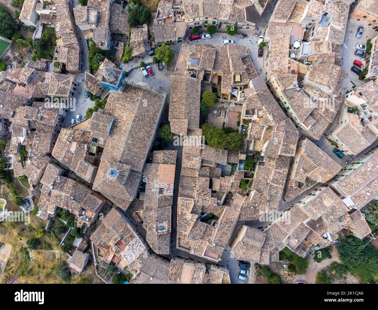 Valldemossa, view from above of the village and the roofs,  Majorca, Balearic Islands, Spain Stock Photo