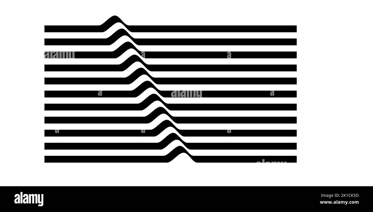 striped black and white graphic  with wave Stock Photo