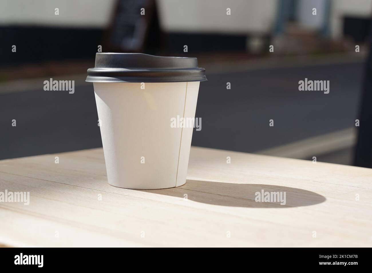 Close up of recyclable, takeaway cup of coffee, tea, concept Stock