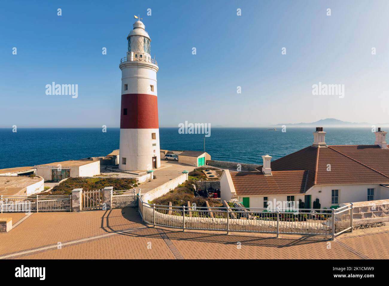 Europa Point Lighthouse, Gibraltar.  The 20 metres high structure was built in 1841 and is still operational. Stock Photo