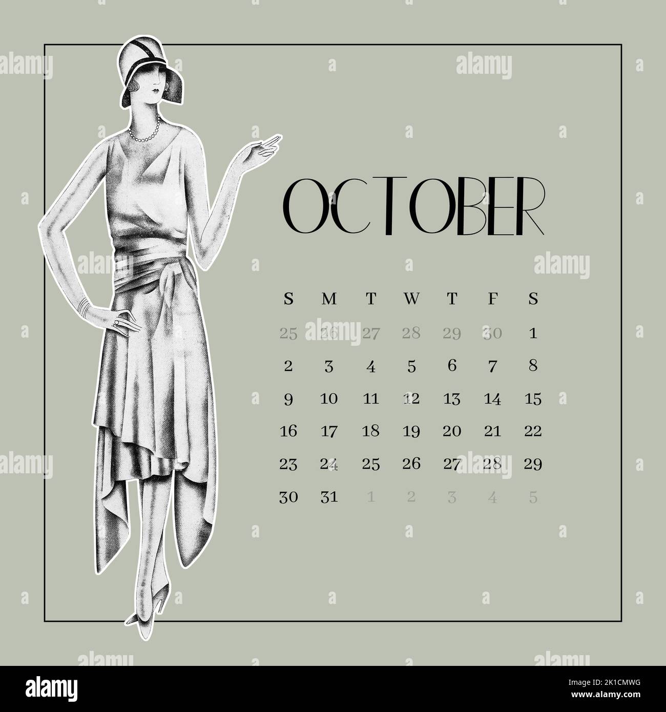Calendar template. Vintage art deco design background Stock Photo