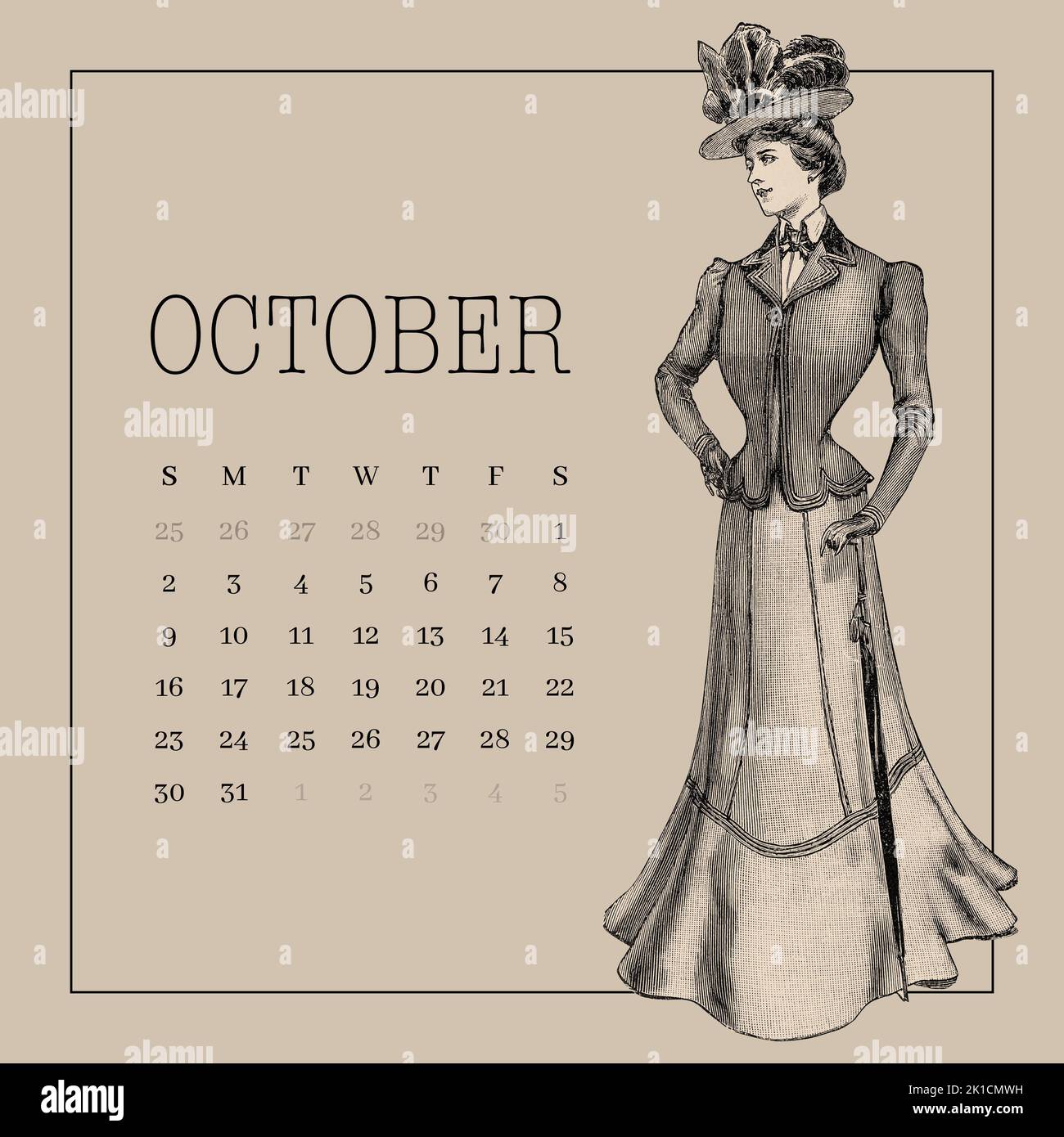 Calendar template. Vintage victorian fashion design background Stock Photo