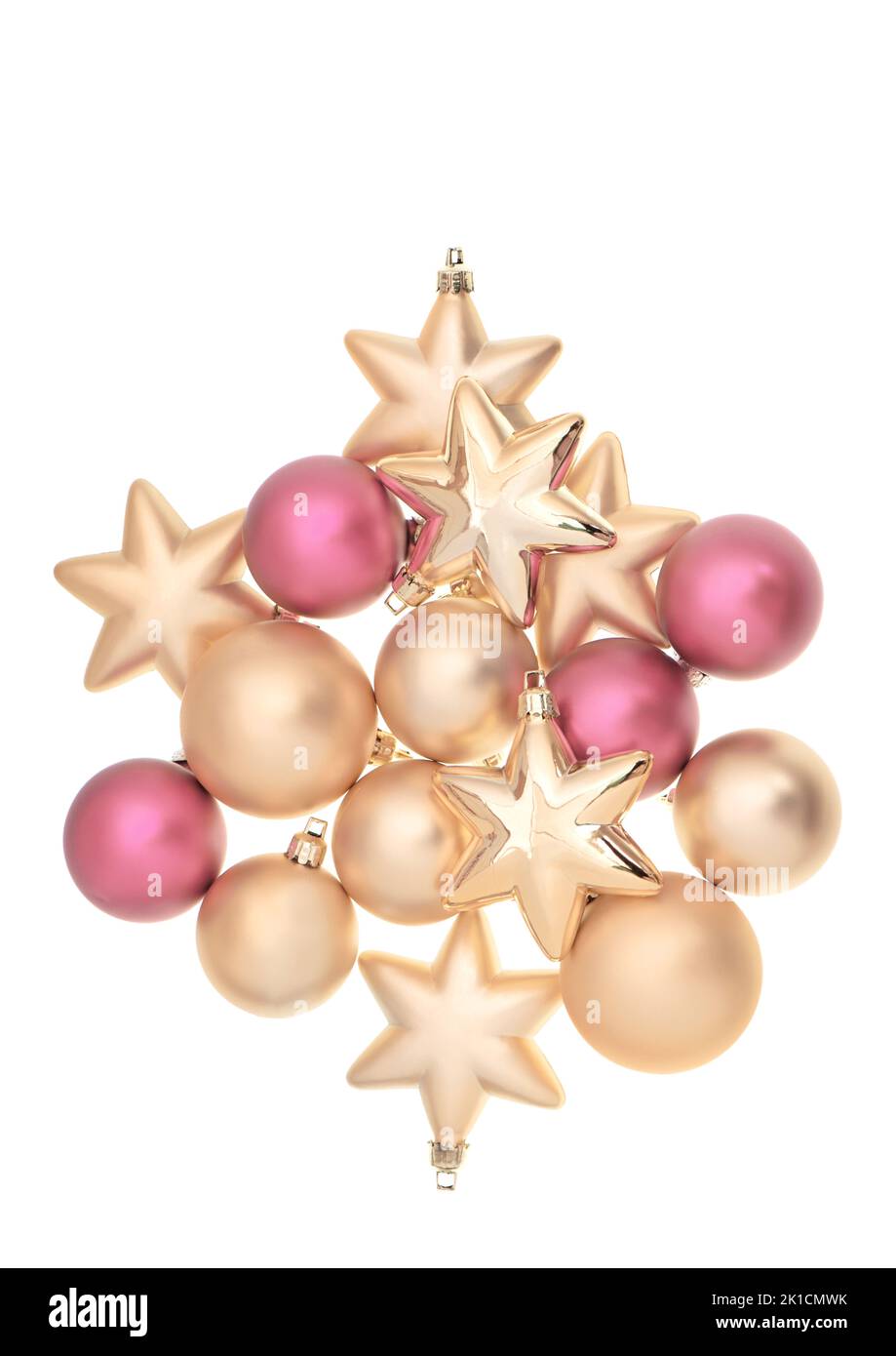Golden and pink Christmas baubles. Christmas decoration. Card concept Stock Photo