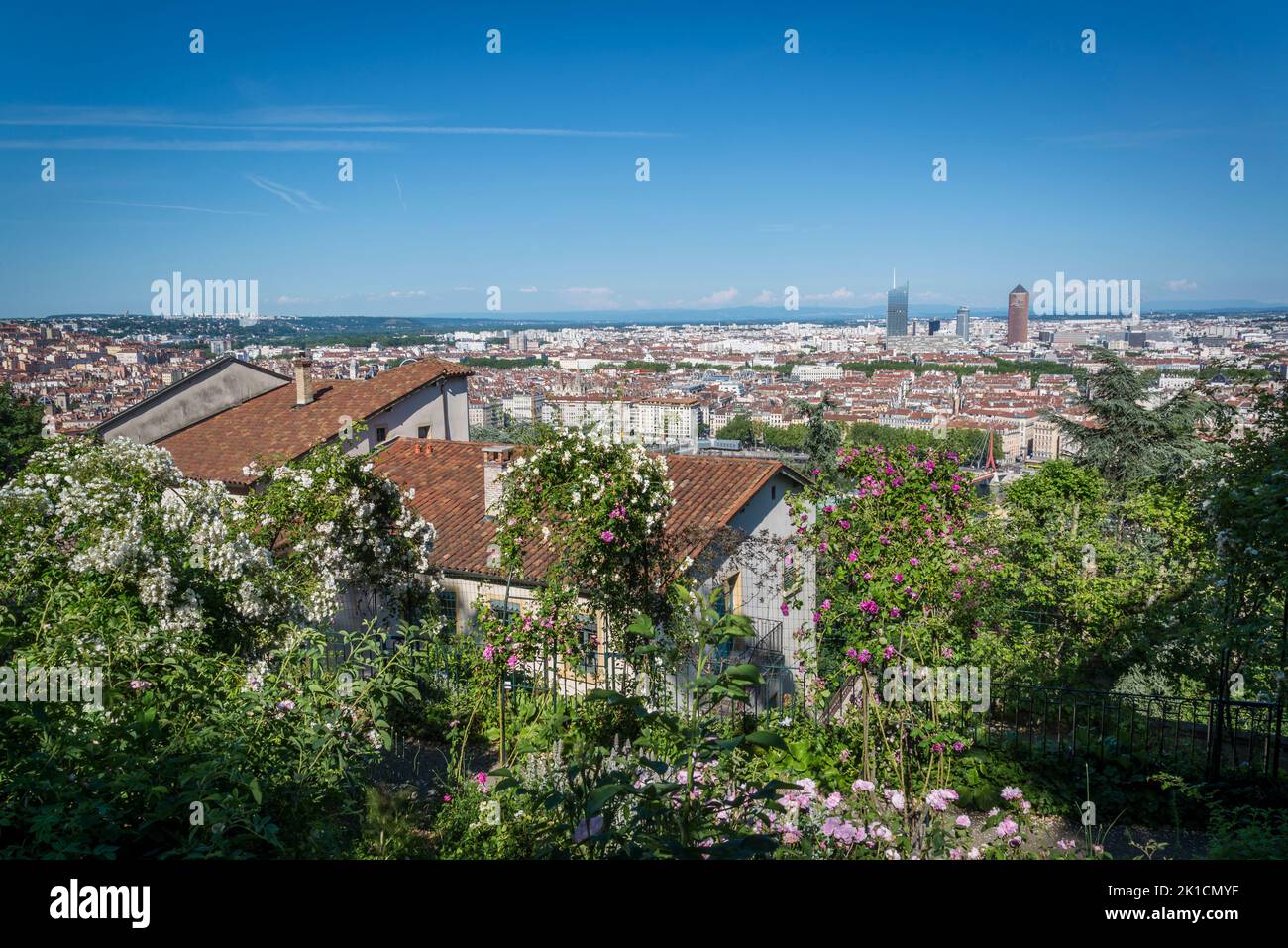 Panorama of the city  from The Rosary Garden including La Part-Dieu, the city's central business district, Lyon, France getty Stock Photo