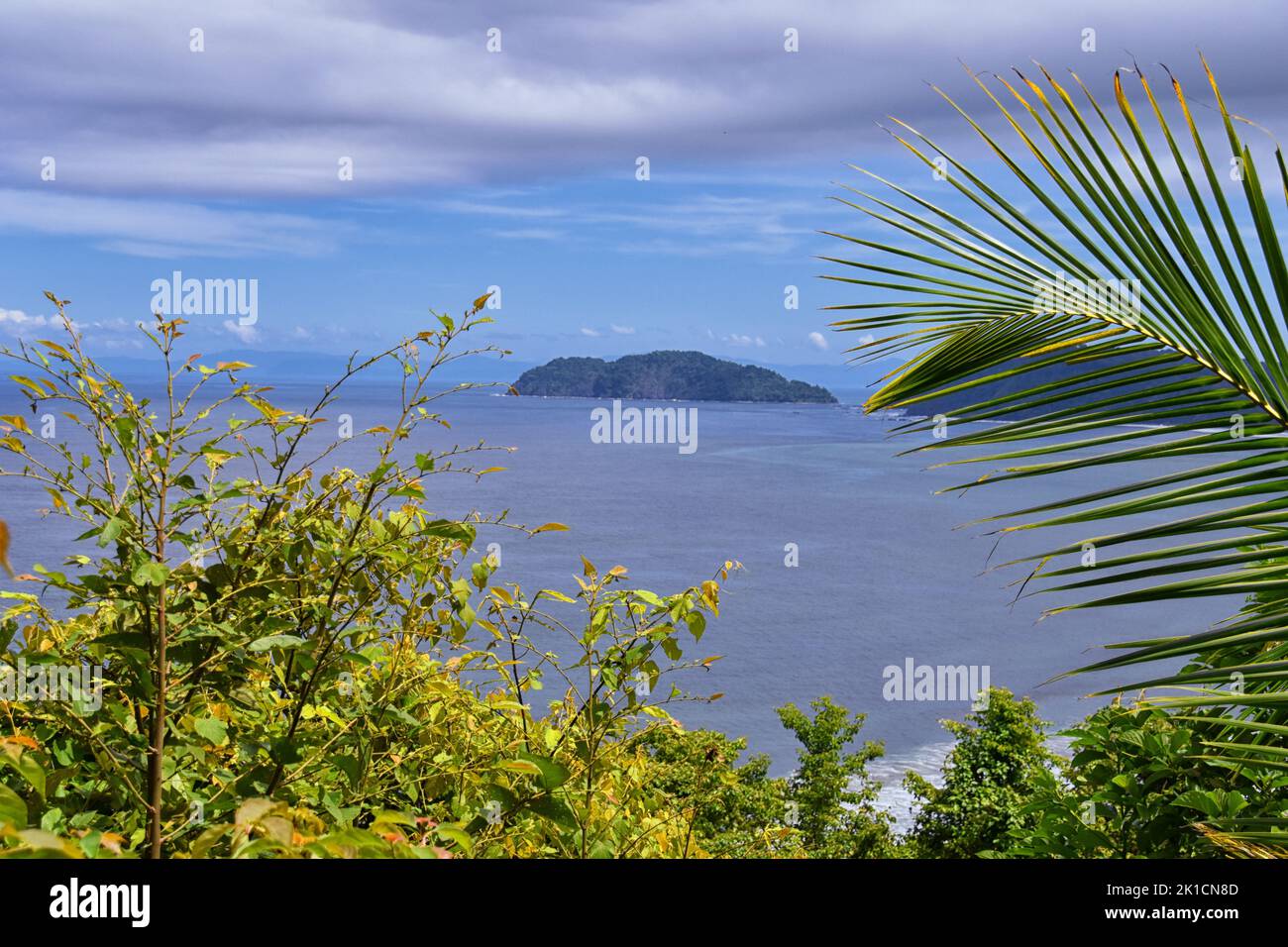 Jaco beach, ocean, city and views, Costa Rica from El Miro Ruins, mansion declared biological