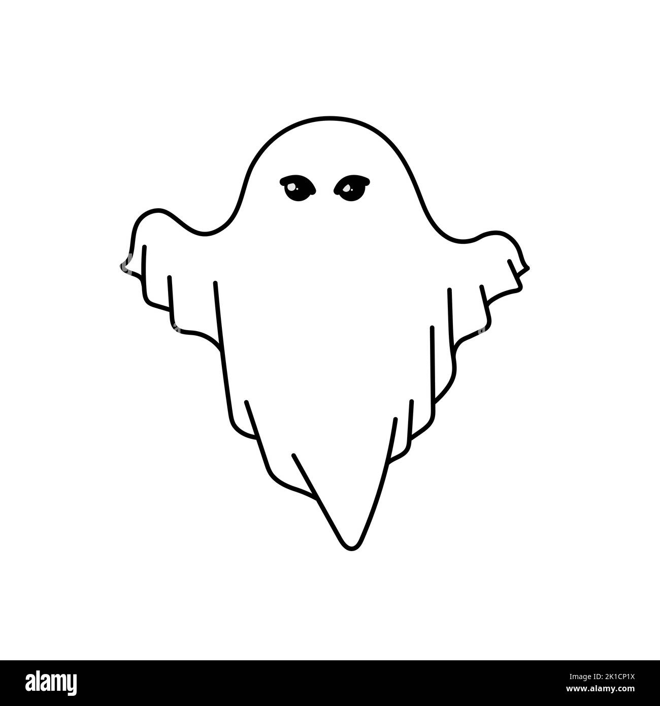 Ghost cartoon character. Cute outlines isolated flying ghost under white sheet. Halloween logo. Flat design icon for booklet, banner, website. Vector Stock Vector