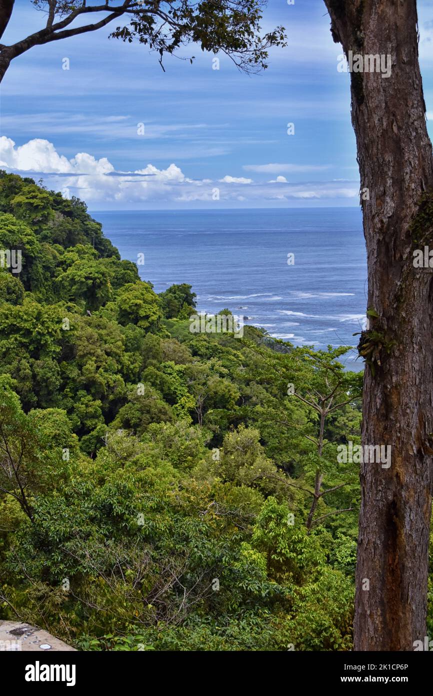 Jaco beach, ocean, city and views, Costa Rica from El Miro Ruins, mansion declared biological