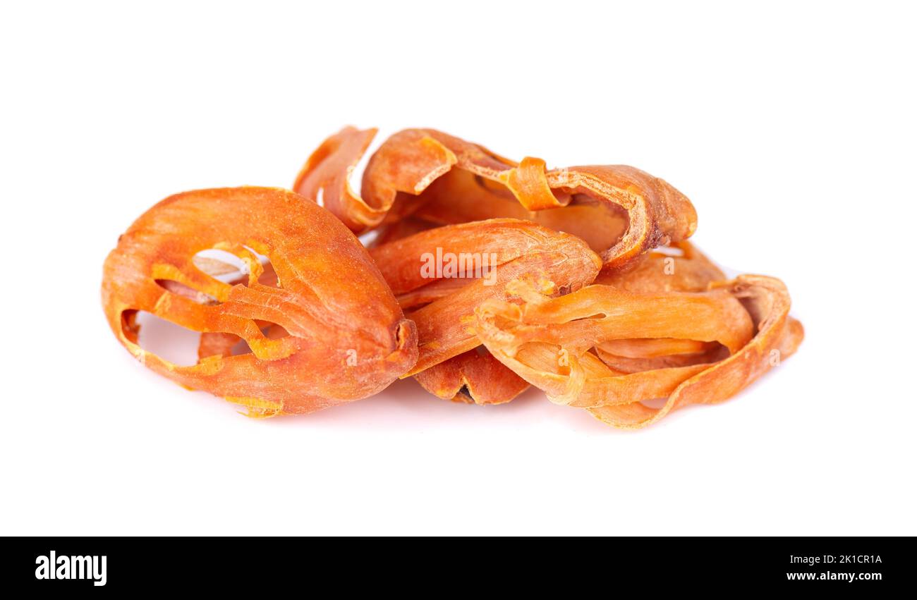 Mace, nutmeg flower, myristica fragrans, isolated on white background