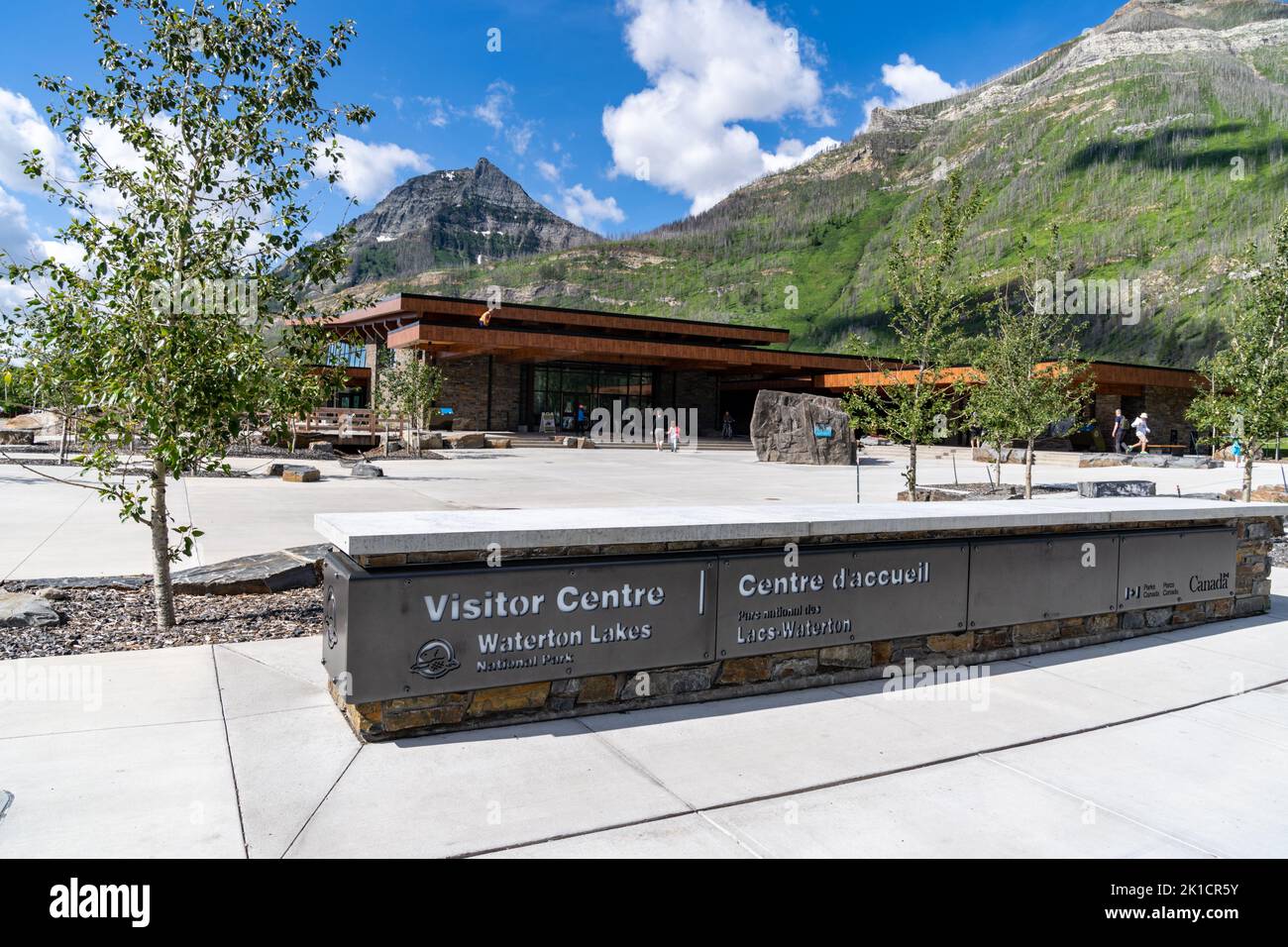 Waterton, Alberta, Canada July 5, 2022 Sign for the Waterton Lakes National Park Visitor