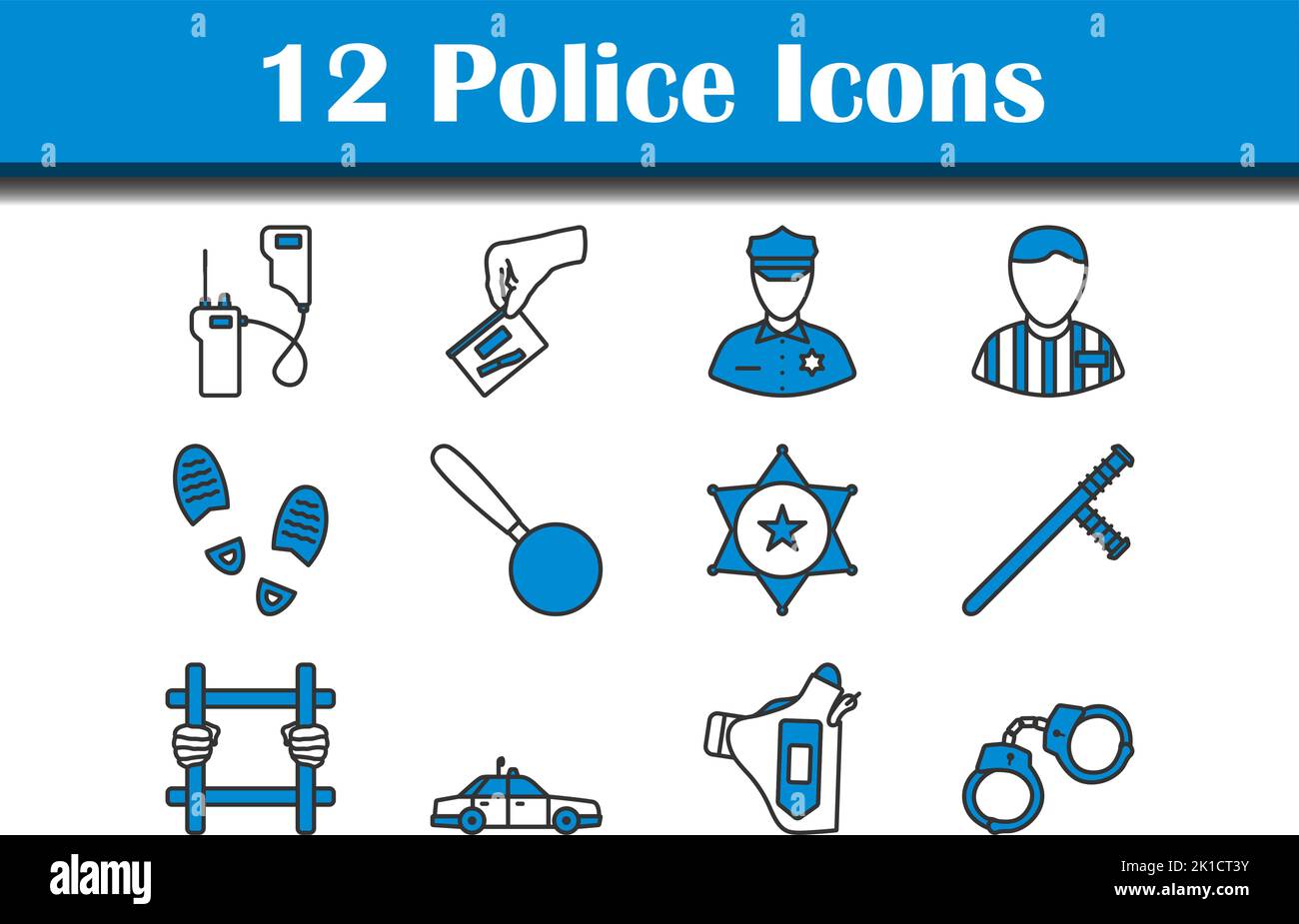 Police Icon Set. Editable Bold Outline With Color Fill Design. Vector Illustration. Stock Vector