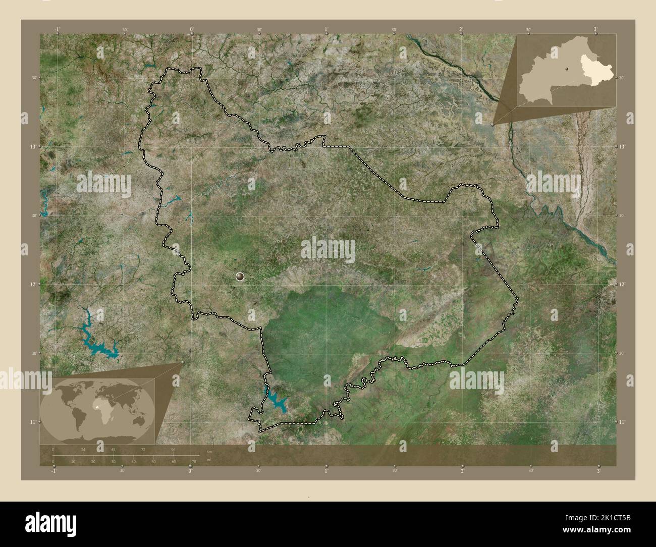 Est, region of Burkina Faso. High resolution satellite map. Corner