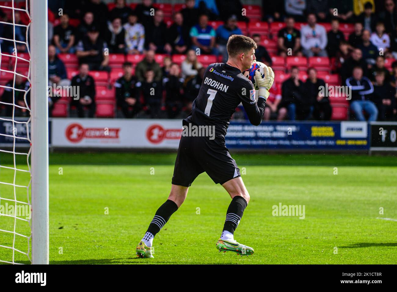 Ross Doohan of Tranmere Rovers makes a save during the Sky Bet League 2 match between Salford City and Tranmere Rovers at Moor Lane, Salford on Saturday 17th September 2022. Stock Photo