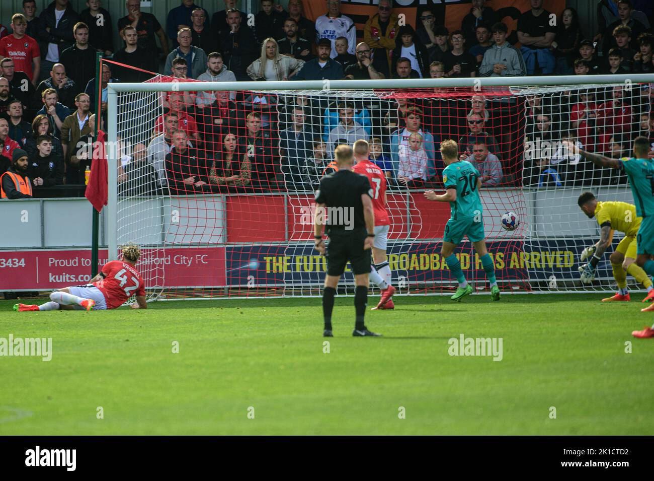 Josh Hawkes of Tranmere Rovers scores the opening goal during the Sky Bet League 2 match between Salford City and Tranmere Rovers at Moor Lane, Salford on Saturday 17th September 2022. Stock Photo