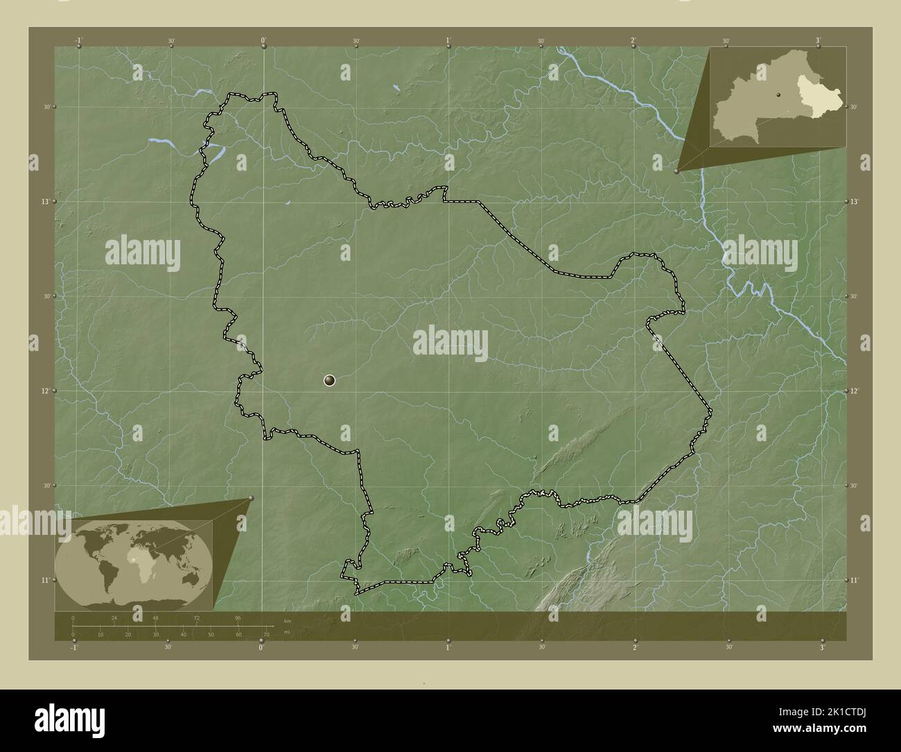 Est, region of Burkina Faso. Elevation map colored in wiki style with