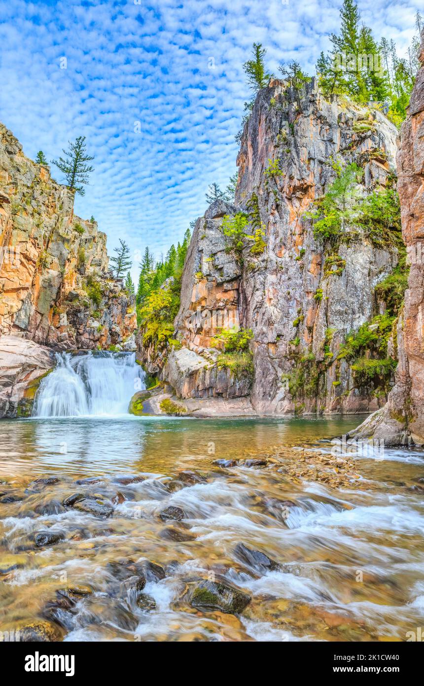 waterfall along tenderfoot creek in the little belt mountains near white sulphur springs, montana Stock Photo
