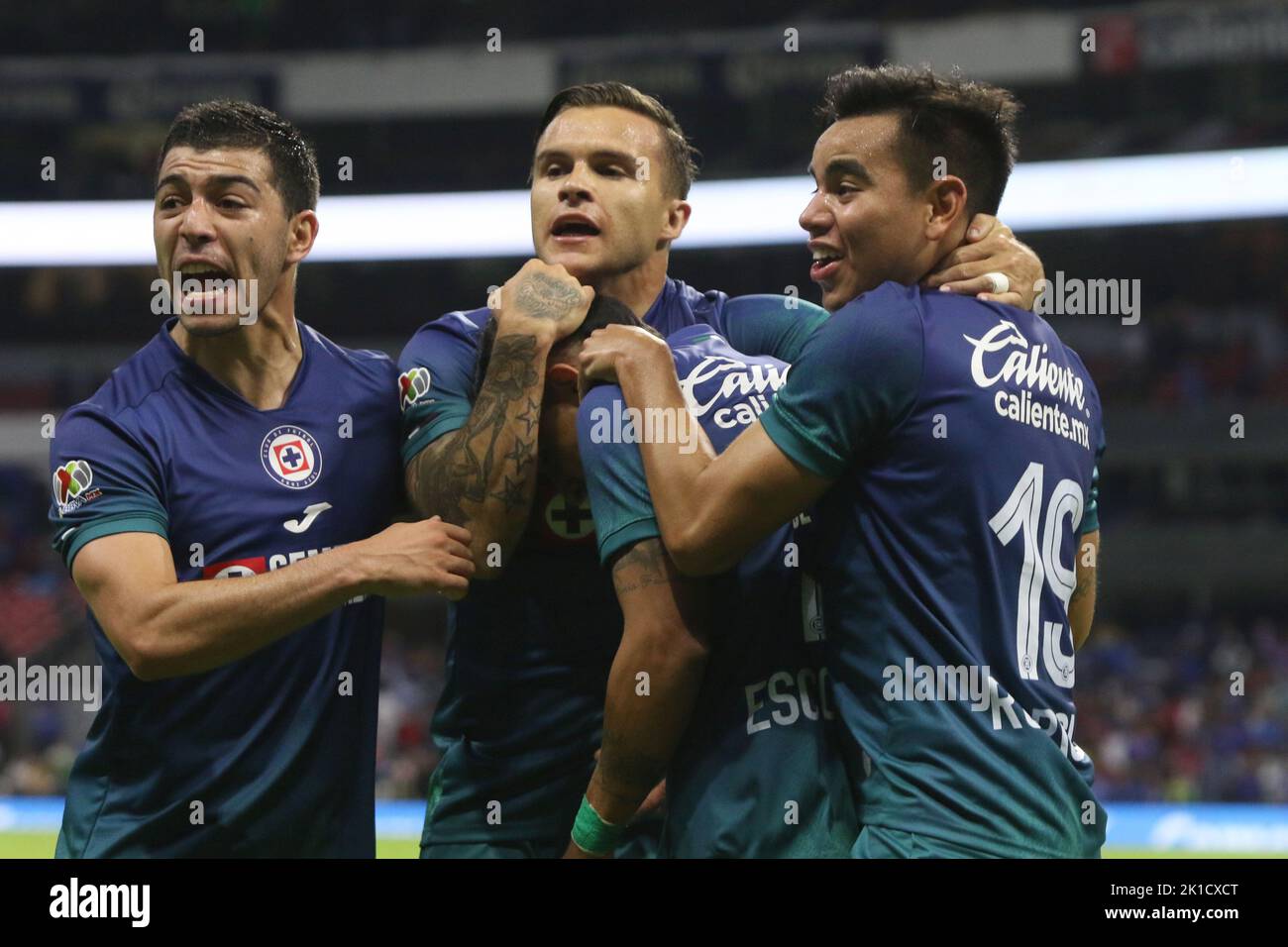 Non Exclusive: September 16, 2022, Mexico City, Mexico: Erik Lira, Christian Tabo, Carlos Rodriguez,  Jesus Escoboza of Cruz Azul  football club celeb Stock Photo