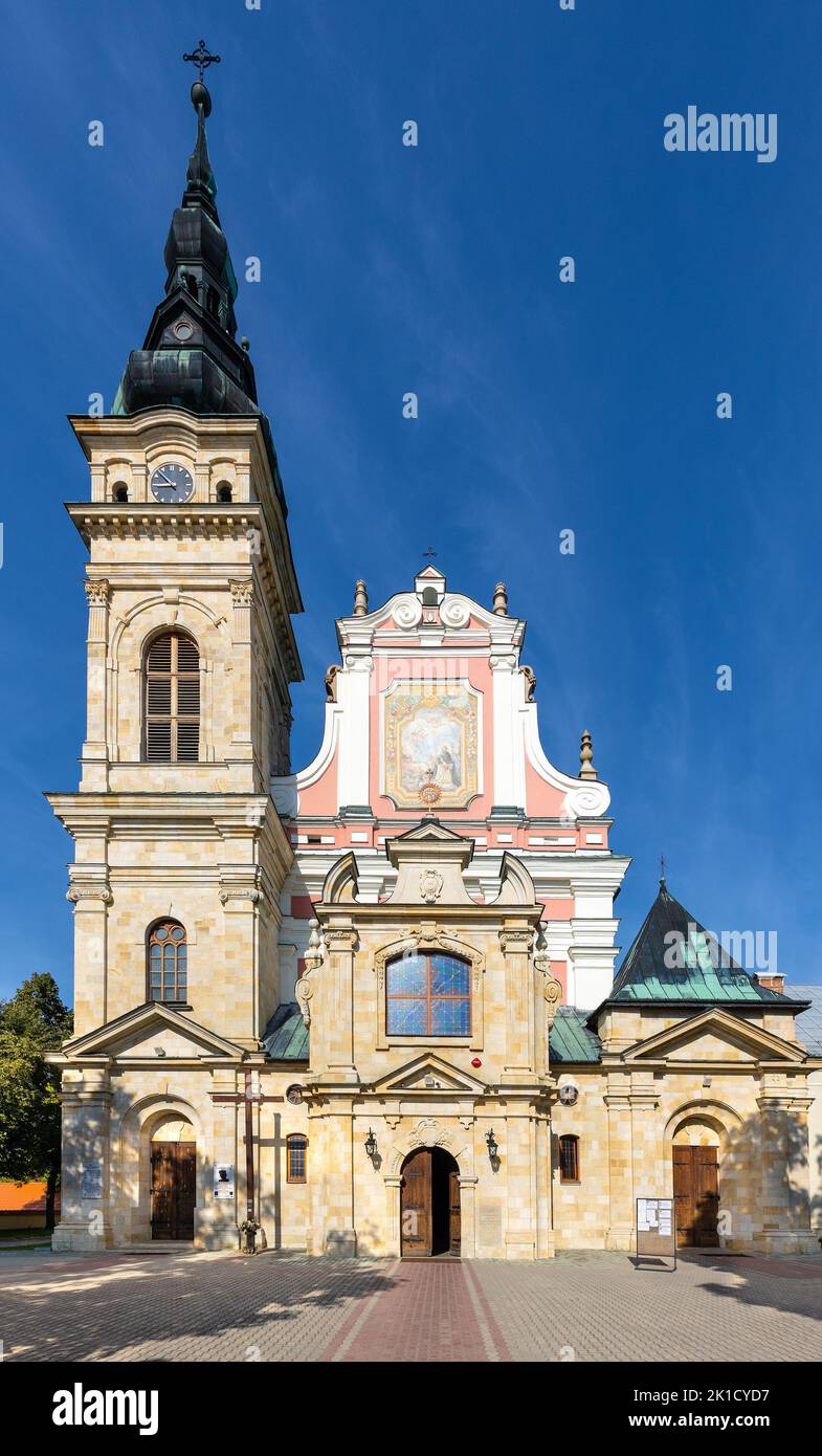 Tarnobrzeg, Poland - August 19, 2022: Our Lady of Dzikow Sanctuary and Dominican order monastery in town quarter of historic center of Tarnobrzeg Stock Photo