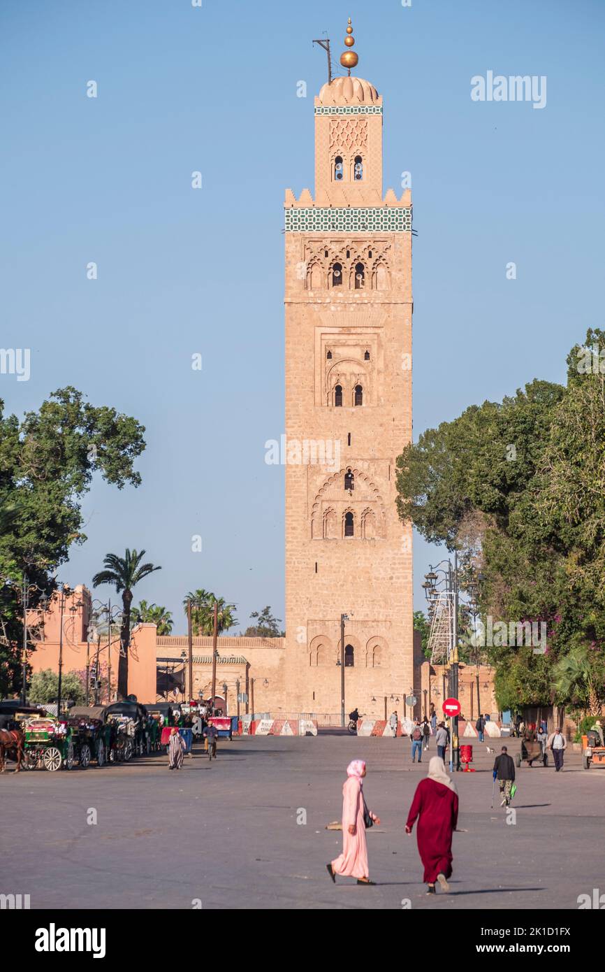 Koutoubia, built in the 12th century by Almohad Berber caliph Yaqub al-Mansur, marrakesh, morocco, africa. Stock Photo