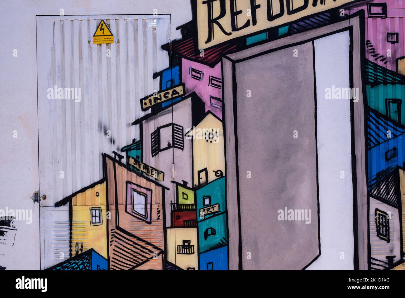 immigrant couple accessing a home, graffiti, Inca, Mallorca, Balearic ...