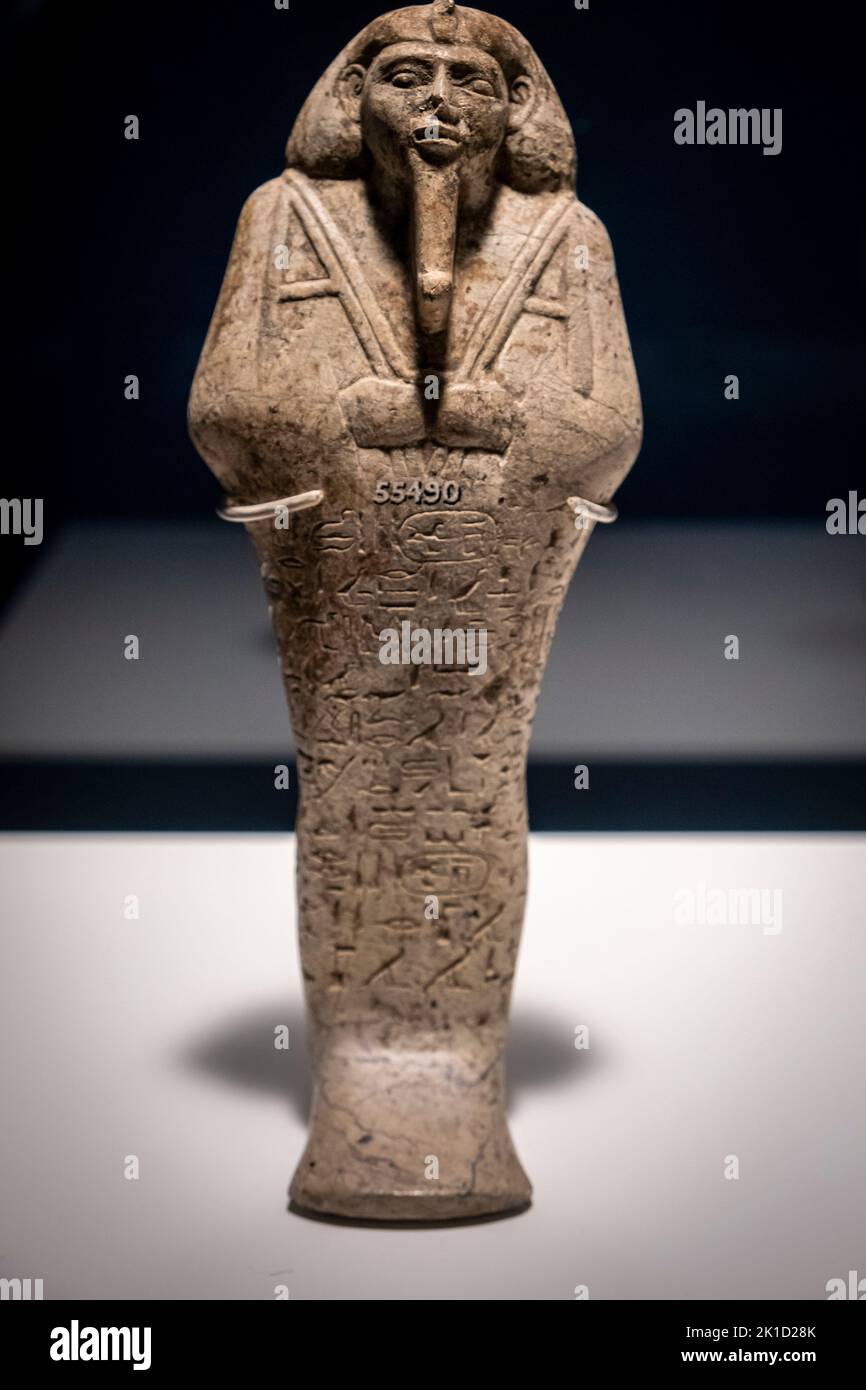 Ushebti of pharaoh Taharqa, serpentine, 25th dynasty, 690-664 BC, tomb of Taharqa, Nuri, Sudan, collection of the British Museum. Stock Photo