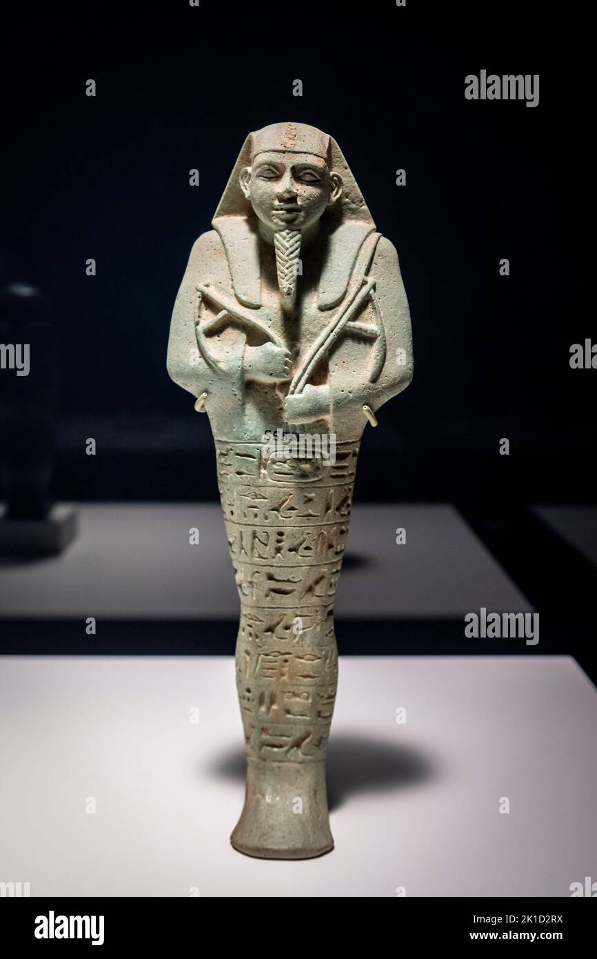 Ushabti of the Nubian king Aspelta, faience, Napata period, 593-568 BC, tomb of Aspelta, Nuri, Sudan, collection of the British Museum. Stock Photo