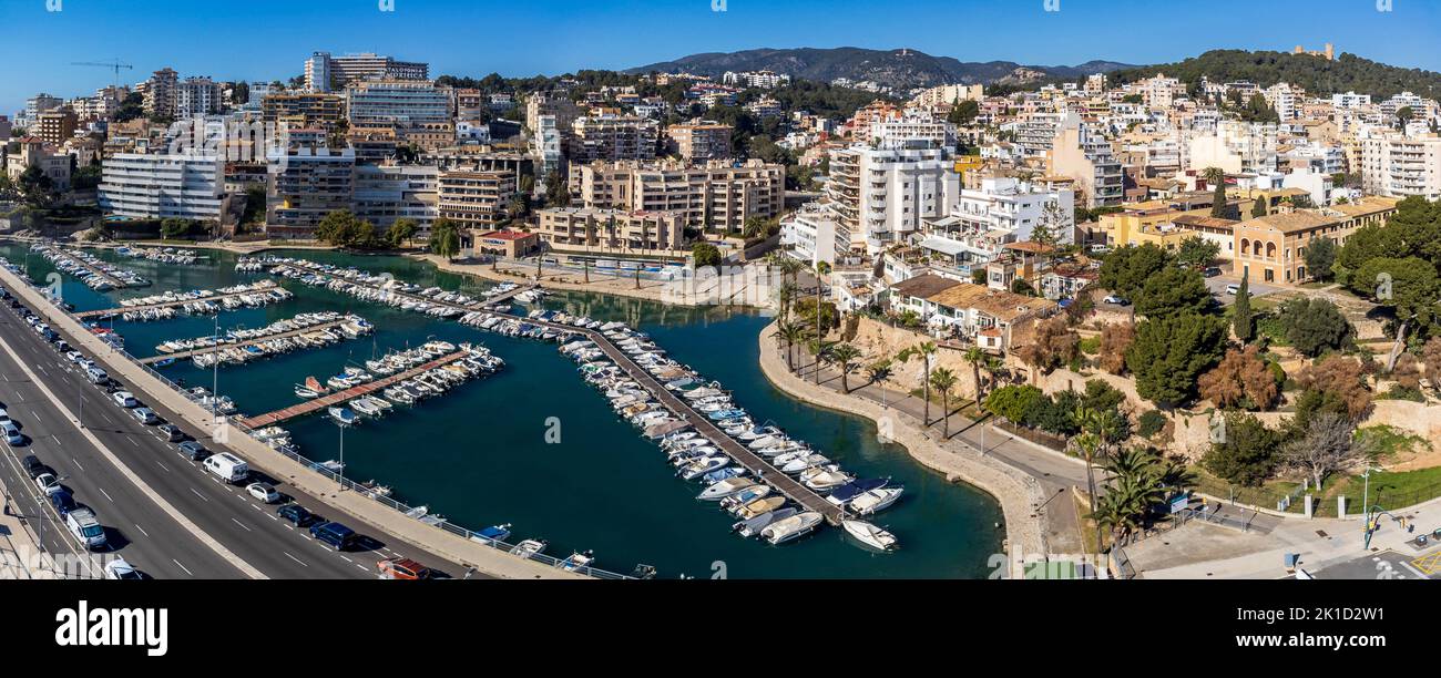 Can Barbara Dock aerial view, Palma Mallorca, Balearic Islands, Spain. Stock Photo