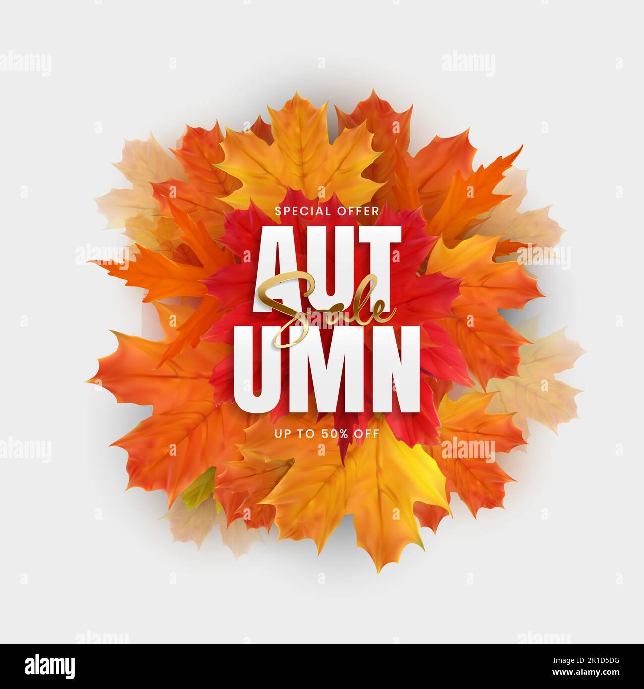 Autumn Sale Poster with Falling Leaves. Vector Illustration Stock Vector