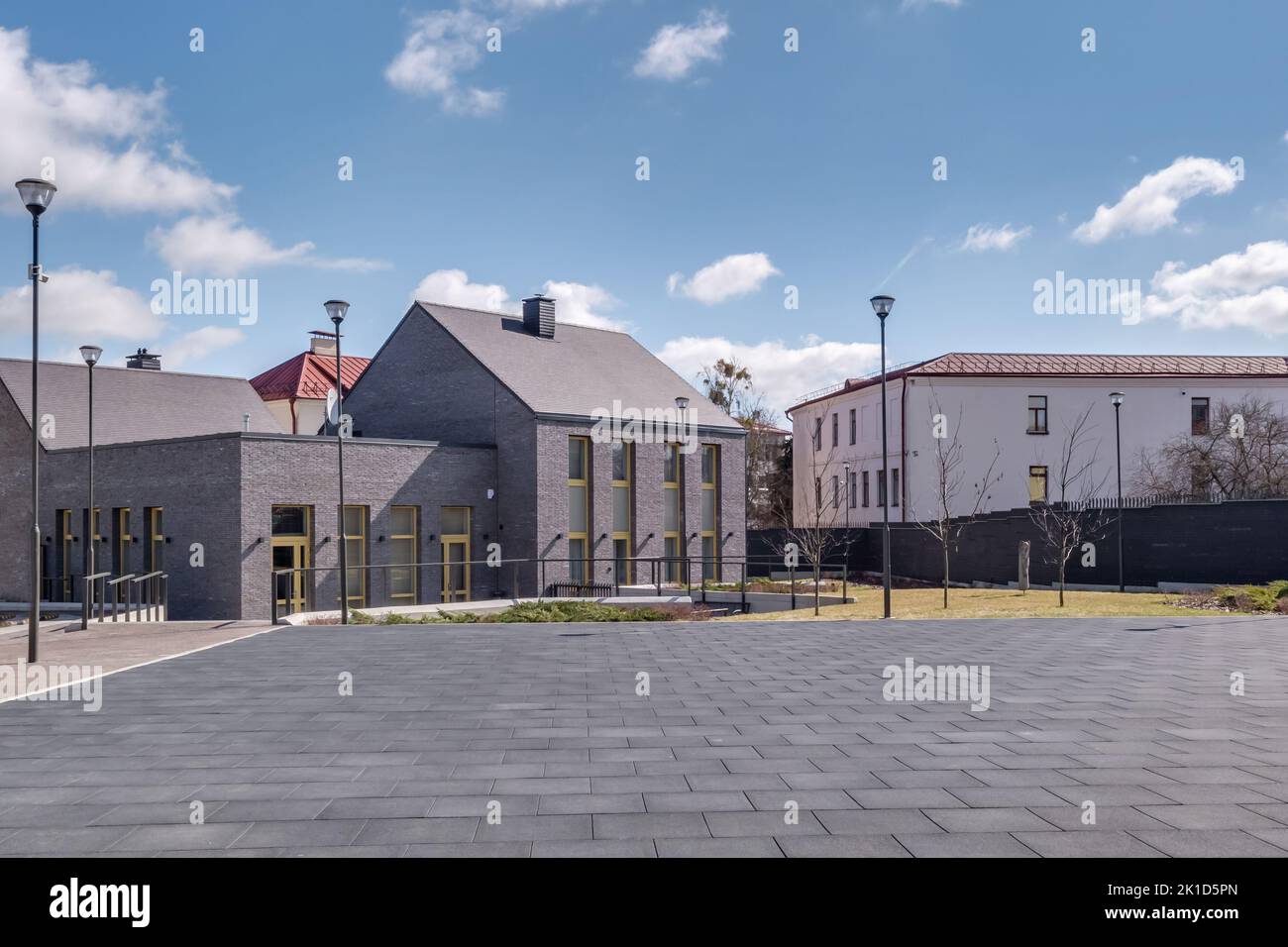 modern gray walls office building with scandinavian style columns Stock ...