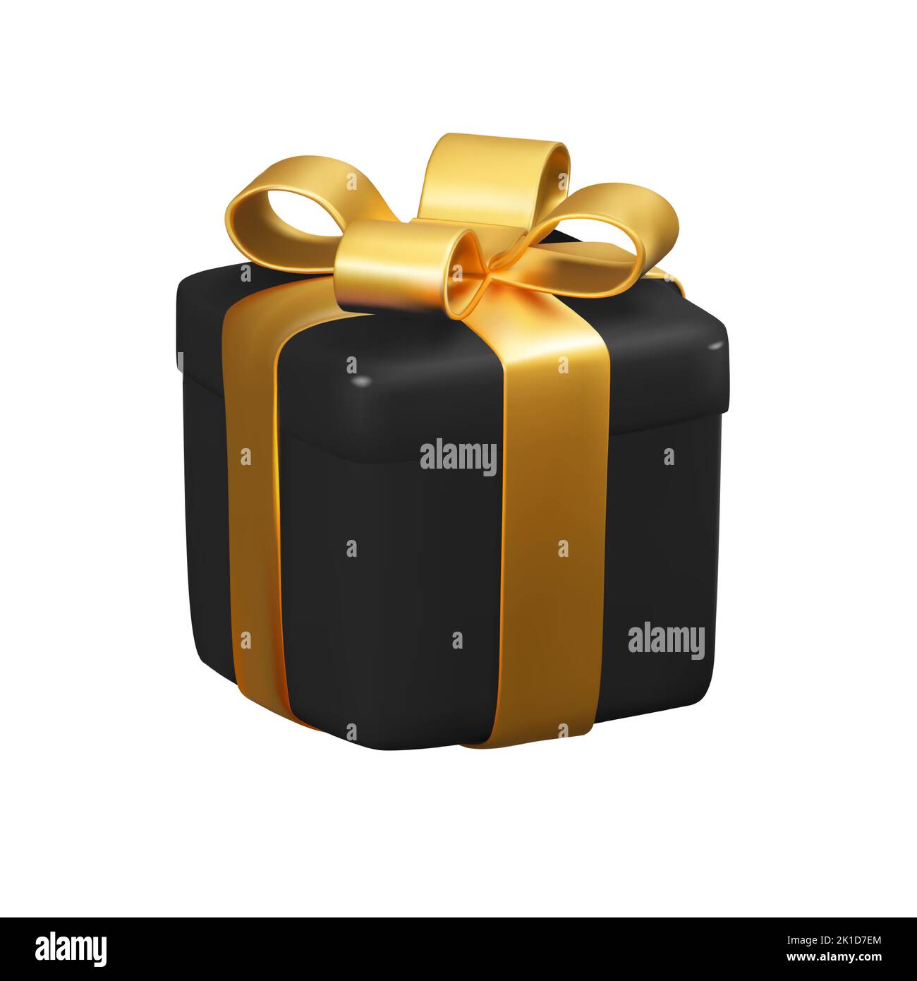 Realistic 3D Black Gift Box with Golden Ribbon. Vector Illustration Stock Vector