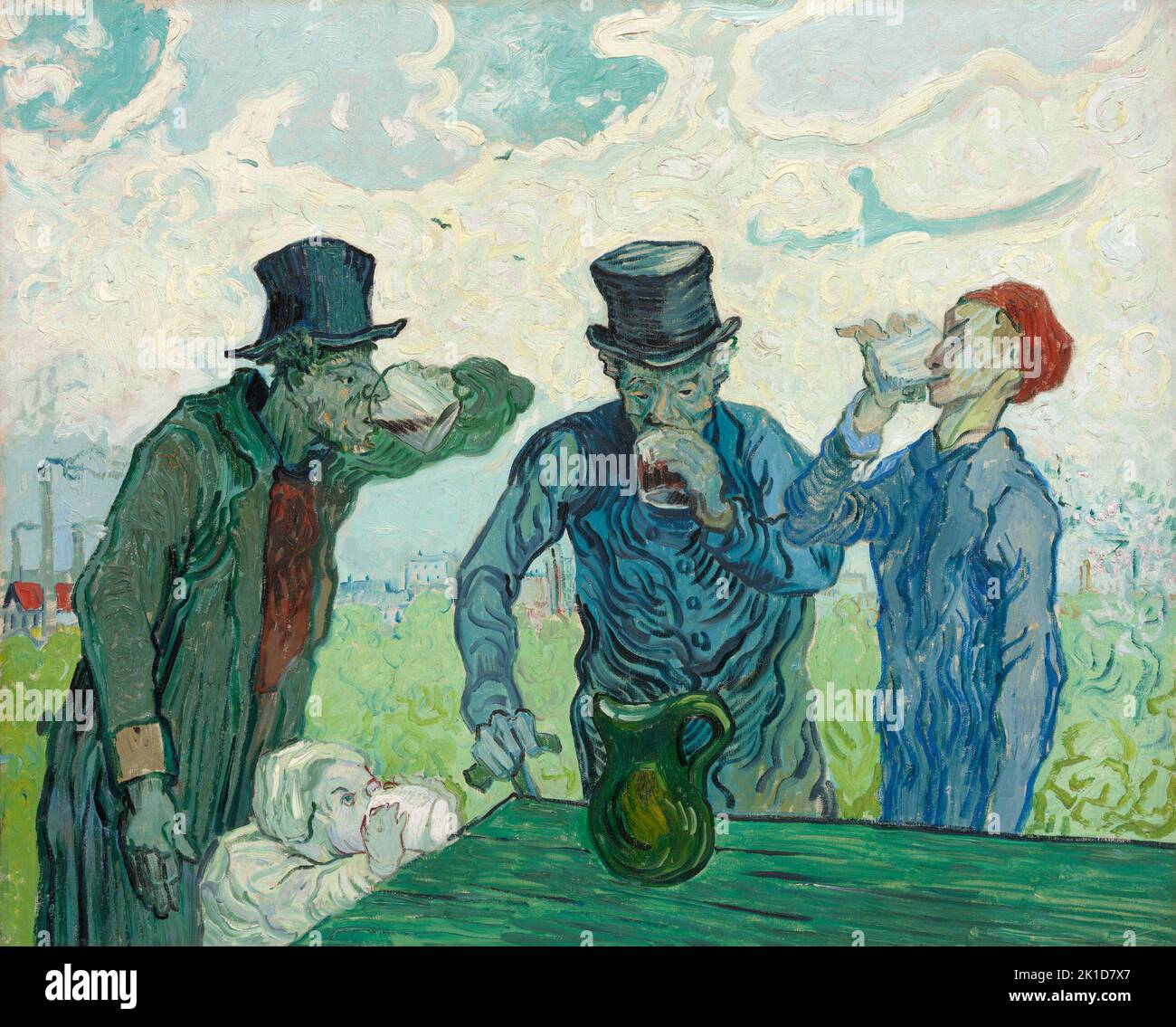 Vincent van Gogh. The Drinkers. 1890. Netherlands. Oil on canvas During his  time in the Asylum of Saint-Paul in Saint-Rémy, a small town near Arles,  Vincent van Gogh made a number of copies of the work of artists he admired,  which freed him from having 