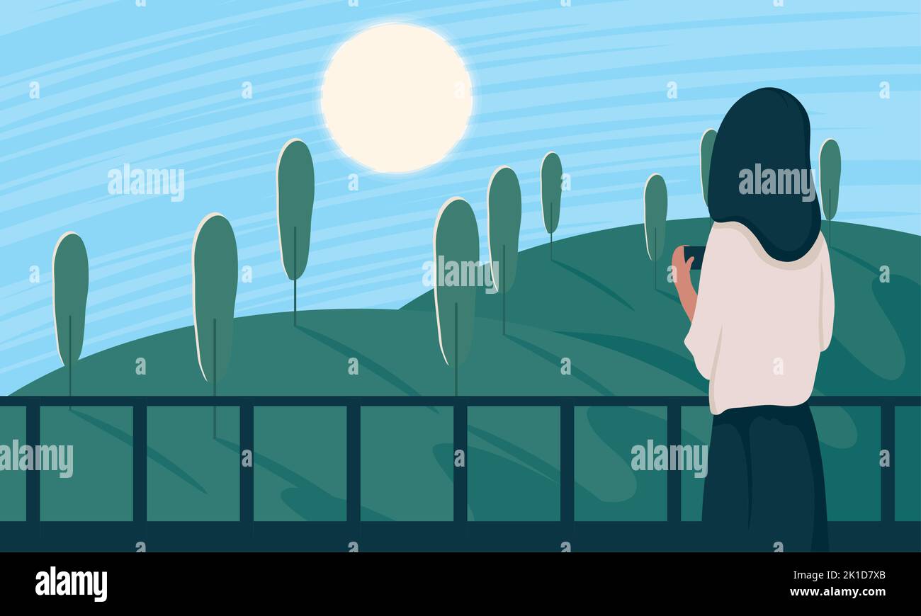 Woman looking at the horizon Stock Vector Images - Alamy