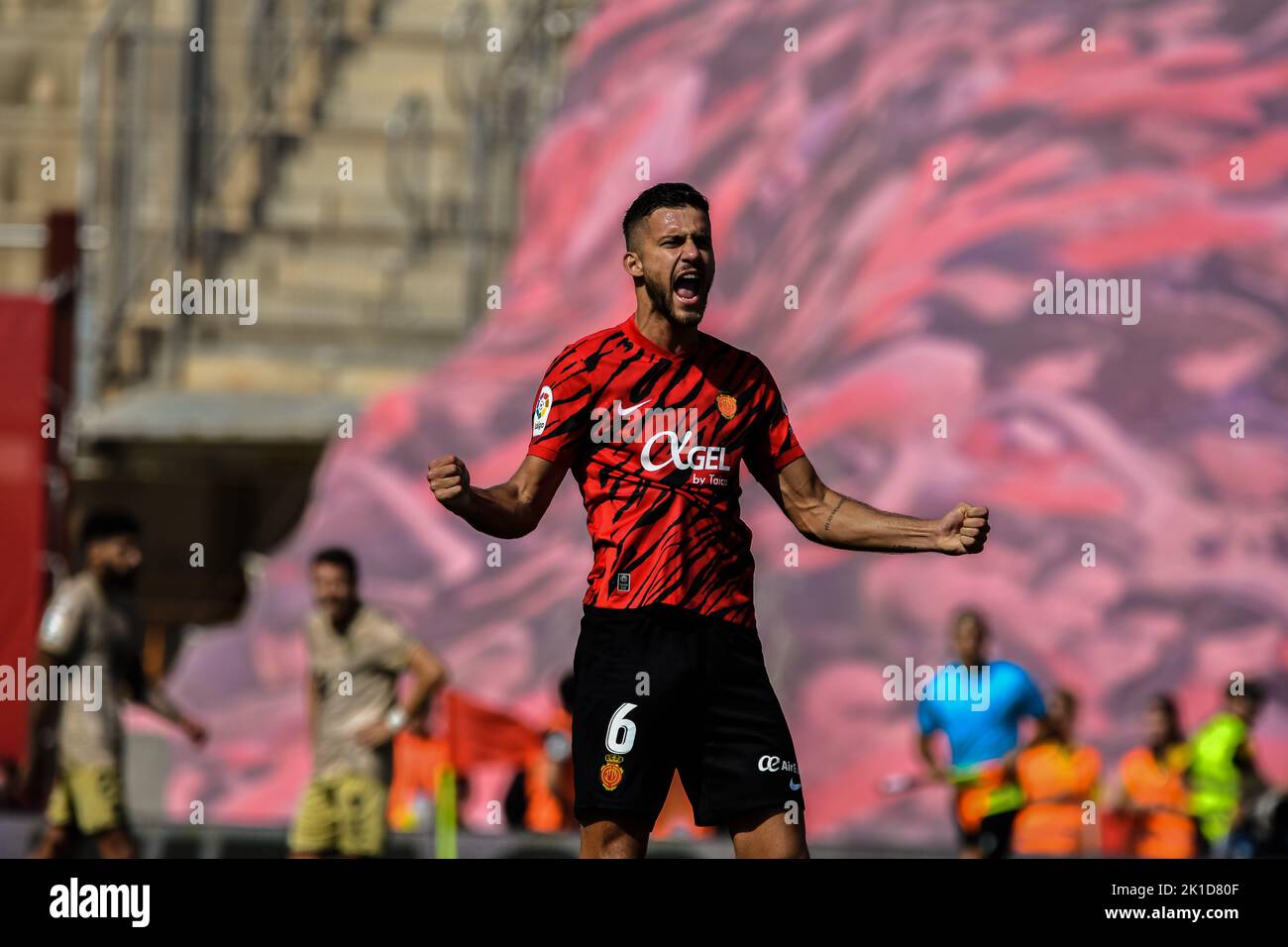 MALLORCA, SPAIN - SEPTEMBER 17: Jose Copete of RCD Mallorca celebrates the victory after the match between RCD Mallorca and Almeria CF of La Liga Santander on September 17, 2022 at Visit Mallorca Stadium Son Moix in Mallorca, Spain. (Photo by Samuel Carreño/PxImages) Stock Photo