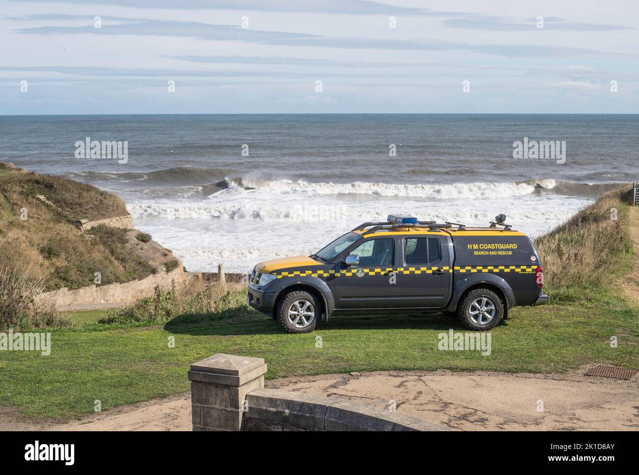 H M coastguard search and rescue vehicle parked above cliffs in Seaham, Co. Durham, England, UK Stock Photo