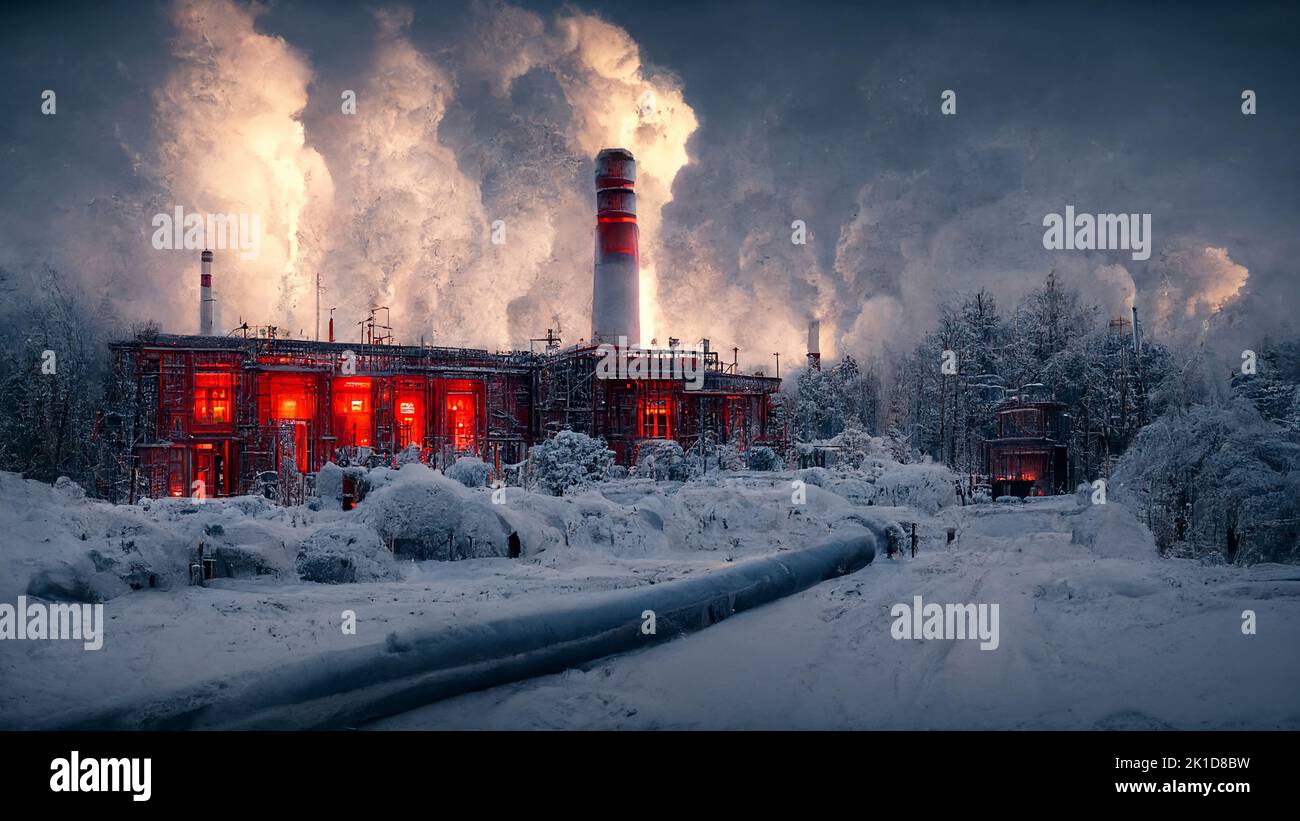 The electric thermal plant in winter, Digital Generate Image Stock Photo