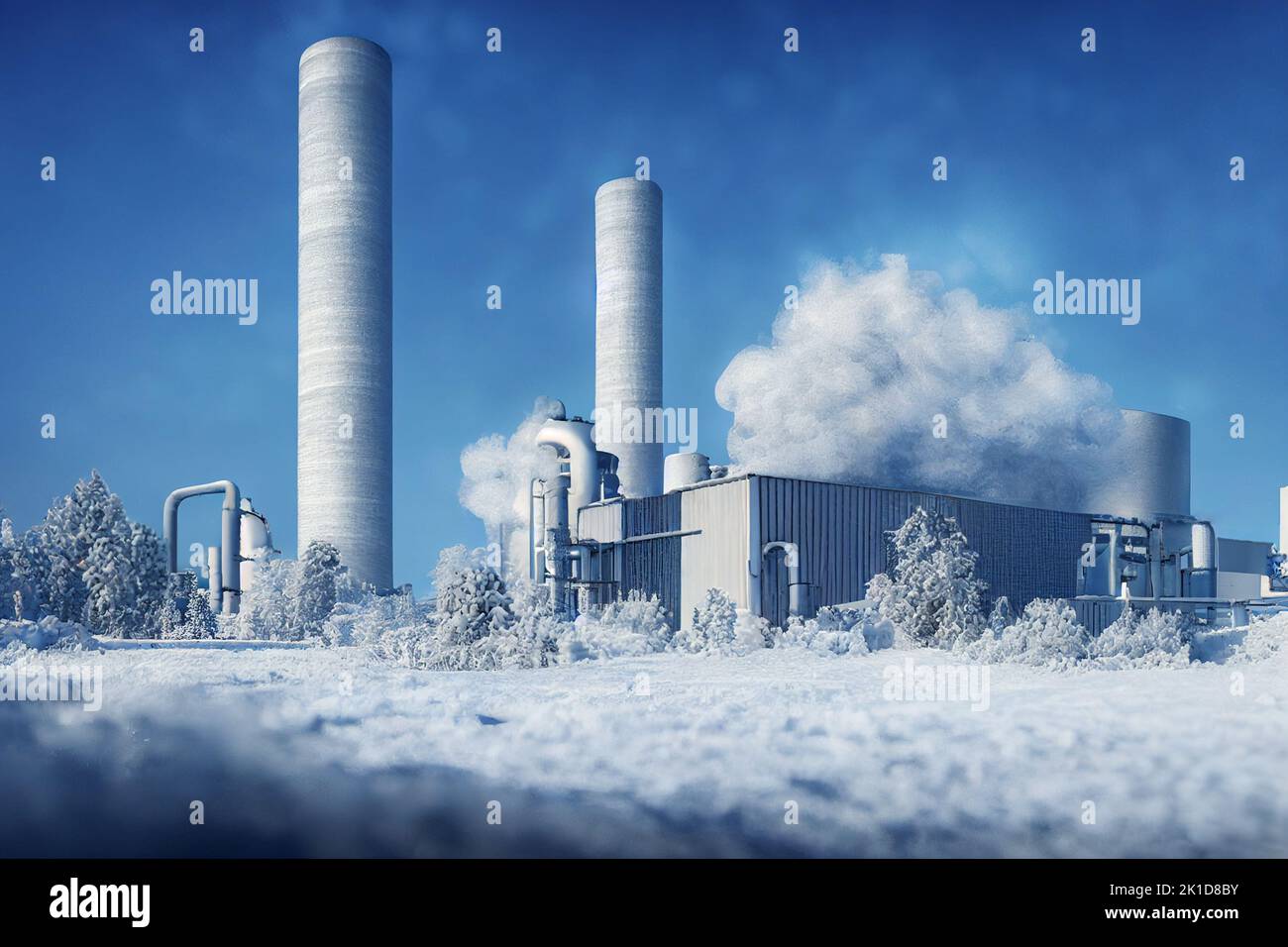 The electric thermal plant in winter, Digital Generate Image Stock Photo