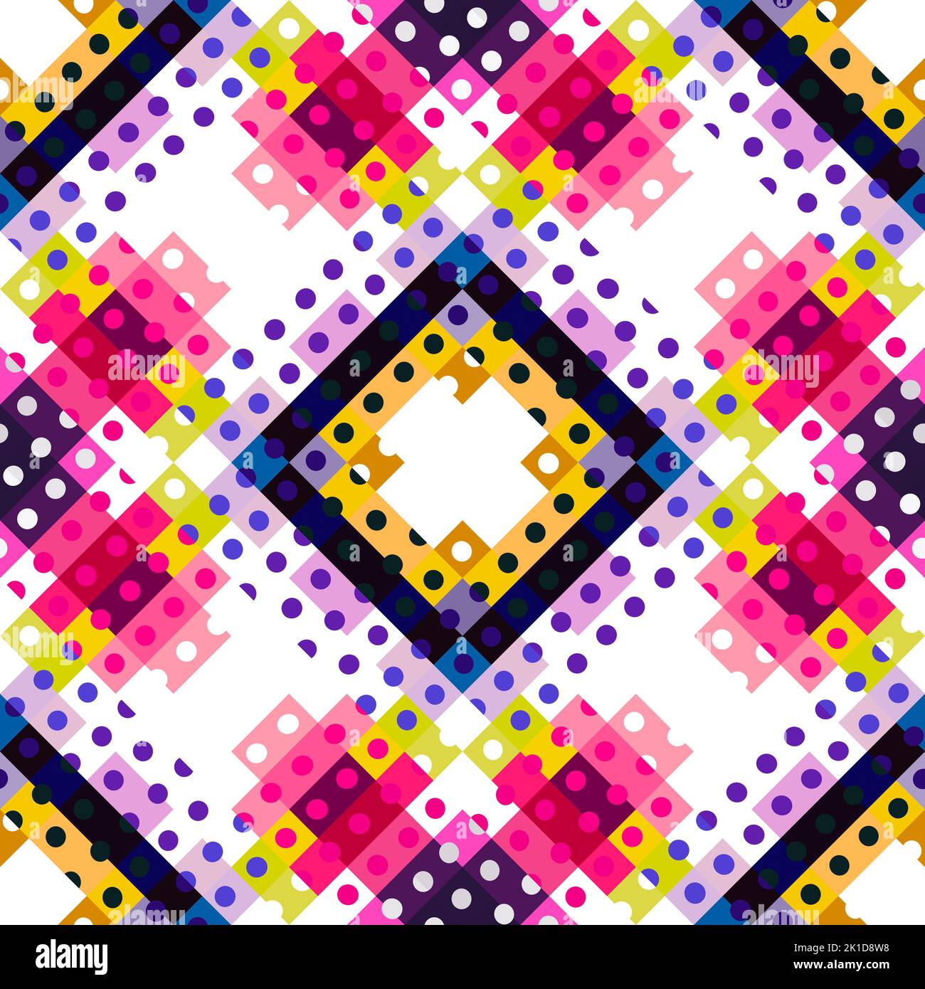 Whimsical geometric pixel pattern. Playful fun kaleidoscopic pink ...