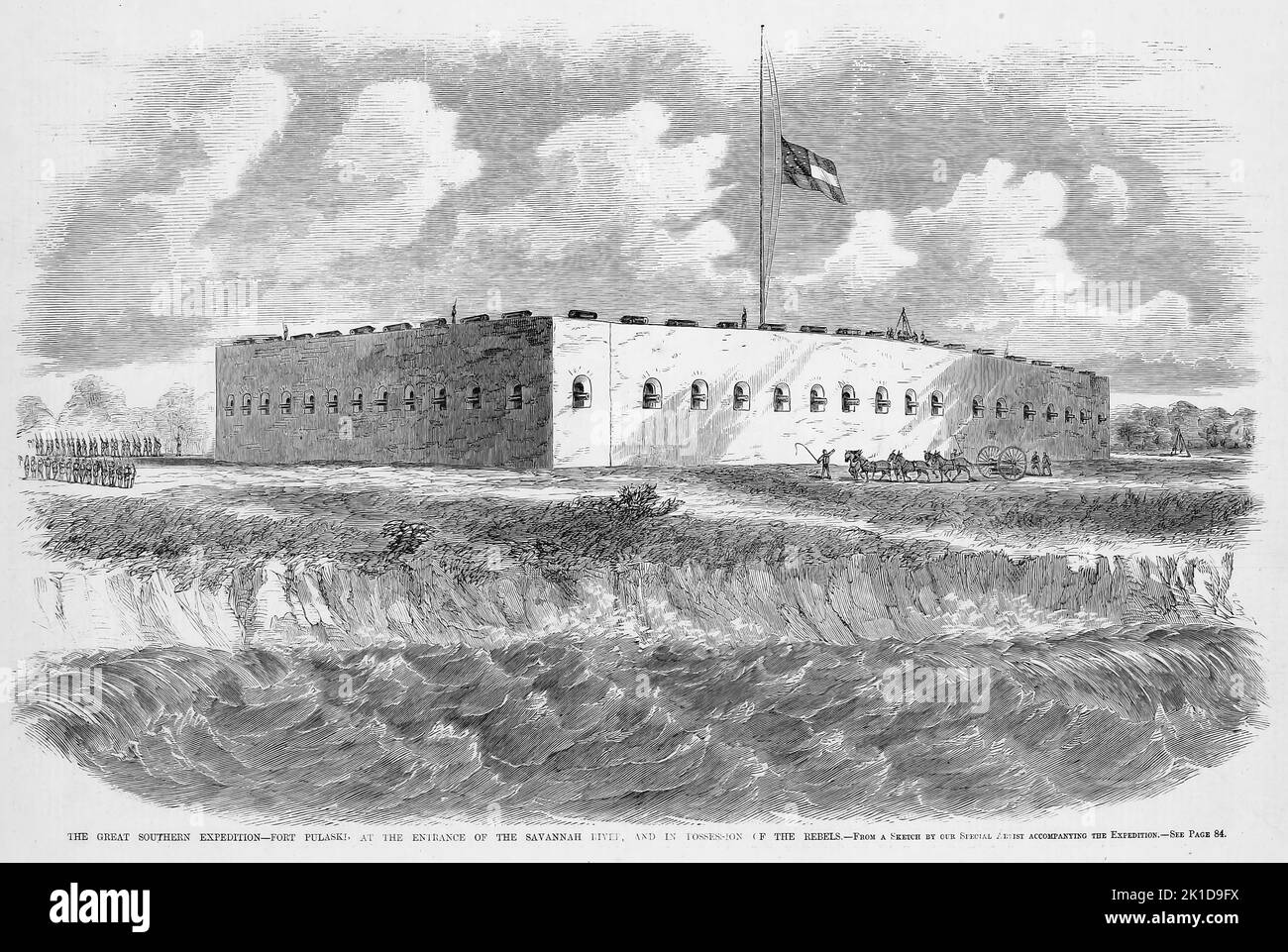 The Great Southern Expedition - Fort Pulaski, Georgia, at the entrance of the Savannah River, and in possession of the Rebels. December 1861. 19th century American Civil War illustration from Frank Leslie's Illustrated Newspaper Stock Photo
