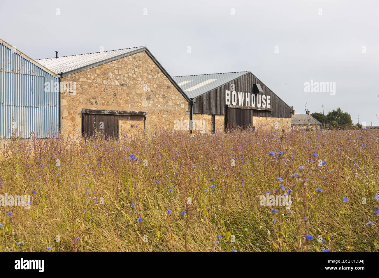 East Neuk, UK - August 14, 2022: Bowhouse Farmer's Market in the rural country farmland of East Neuk in Fife, Scotland, on a sunny day. Stock Photo