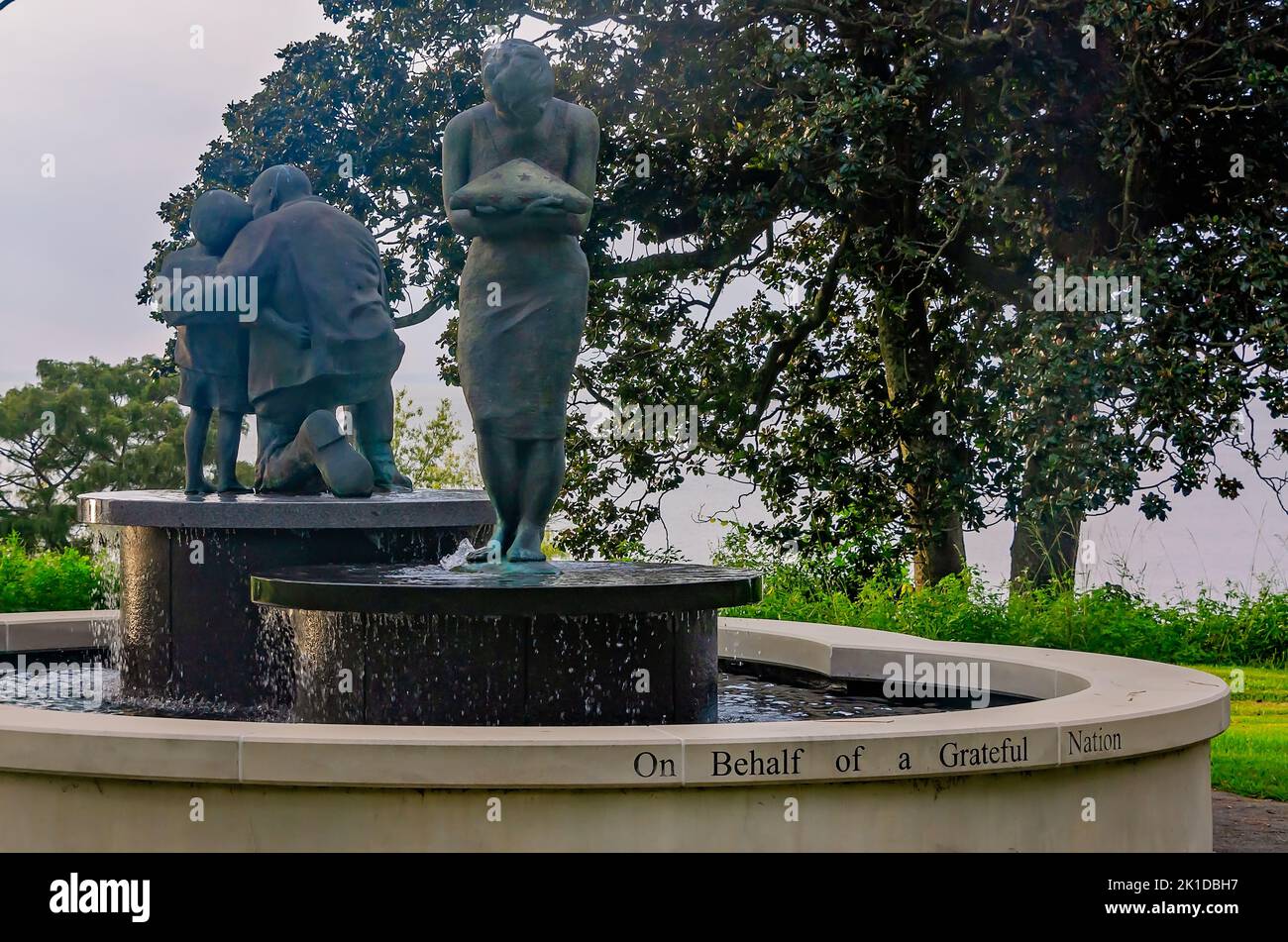 “Tears of Sorrow Tears of Joy,” a sculpture by Stephen Spears, honors military veterans at Henry George Bluff Park in Fairhope, Alabama. Stock Photo